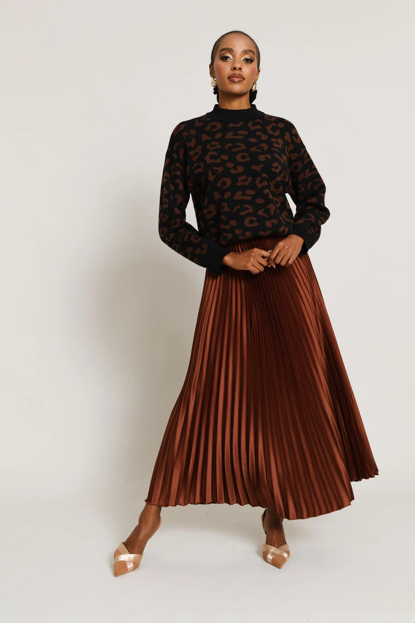 Pleated Satin Maxi Skirt - Copper - Image 6