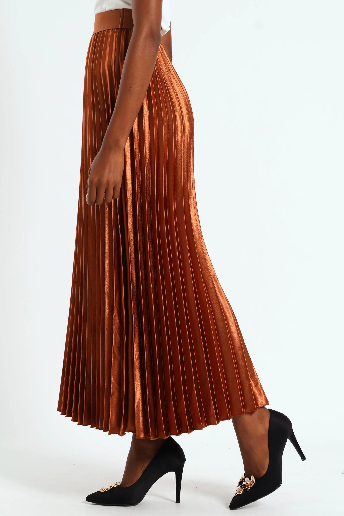 Pleated Satin Maxi Skirt - Copper - Image 2