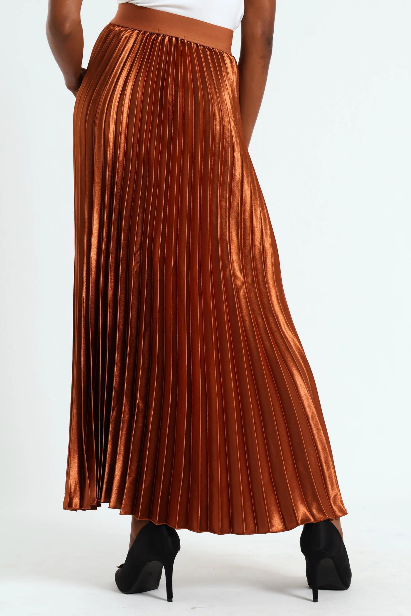 Pleated Satin Maxi Skirt - Copper - Image 3