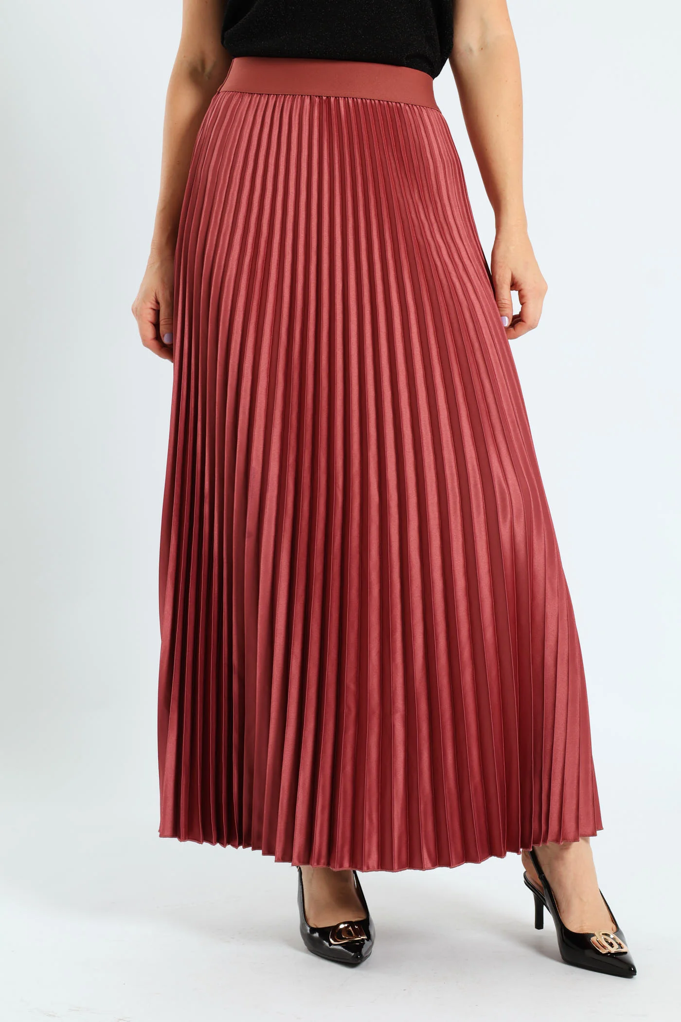 Pleated Satin Maxi Skirt - Deco Rose - Image 3