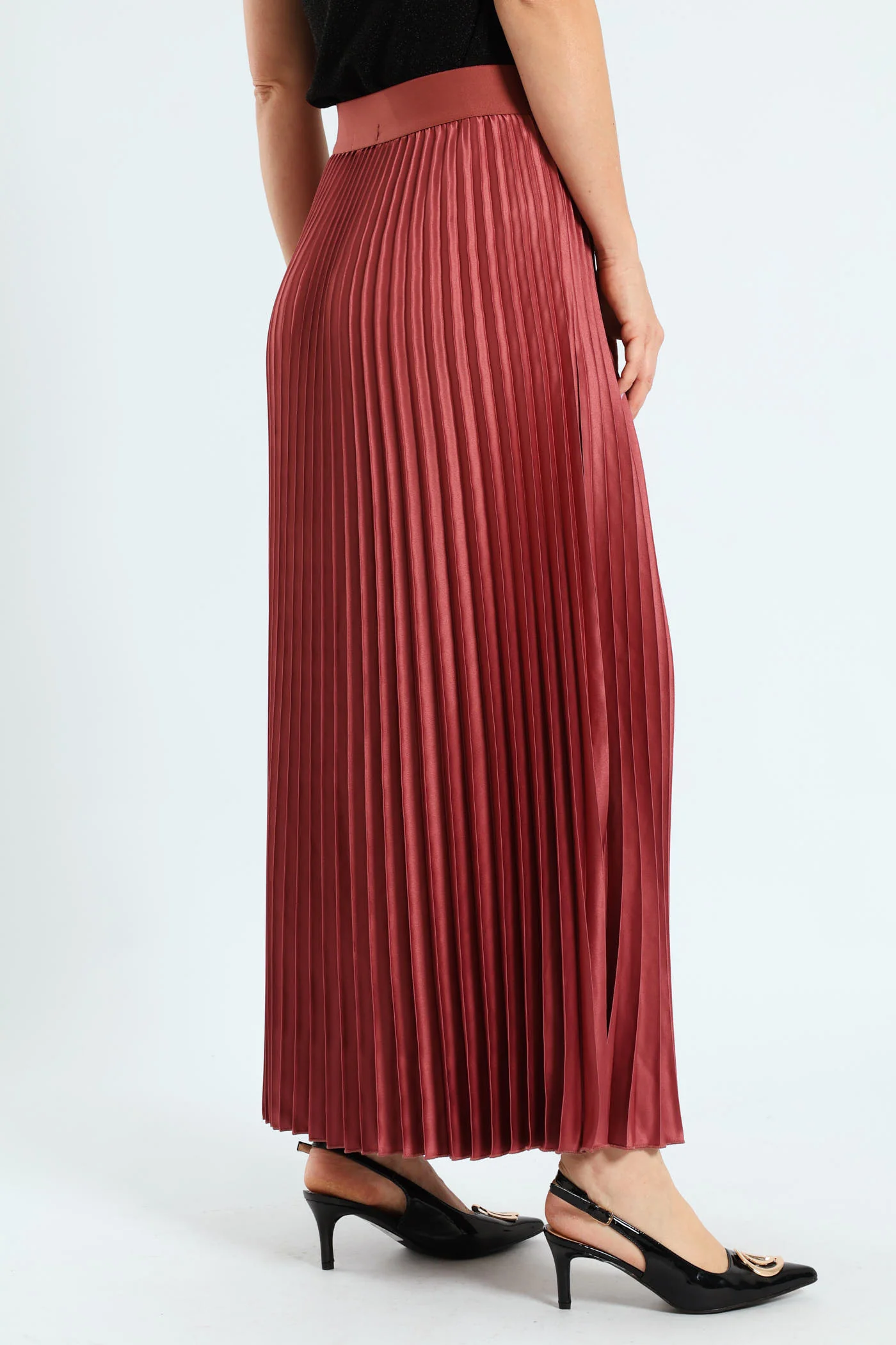 Pleated Satin Maxi Skirt - Deco Rose - Image 4