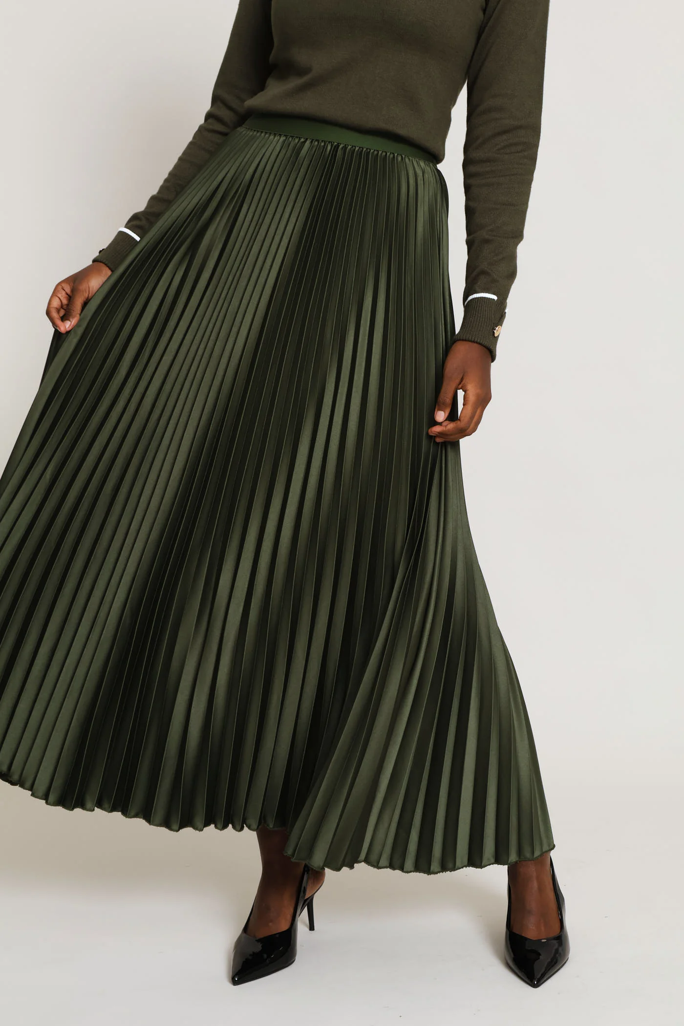 Pleated Satin Maxi Skirt  - Fatigue - Image 2