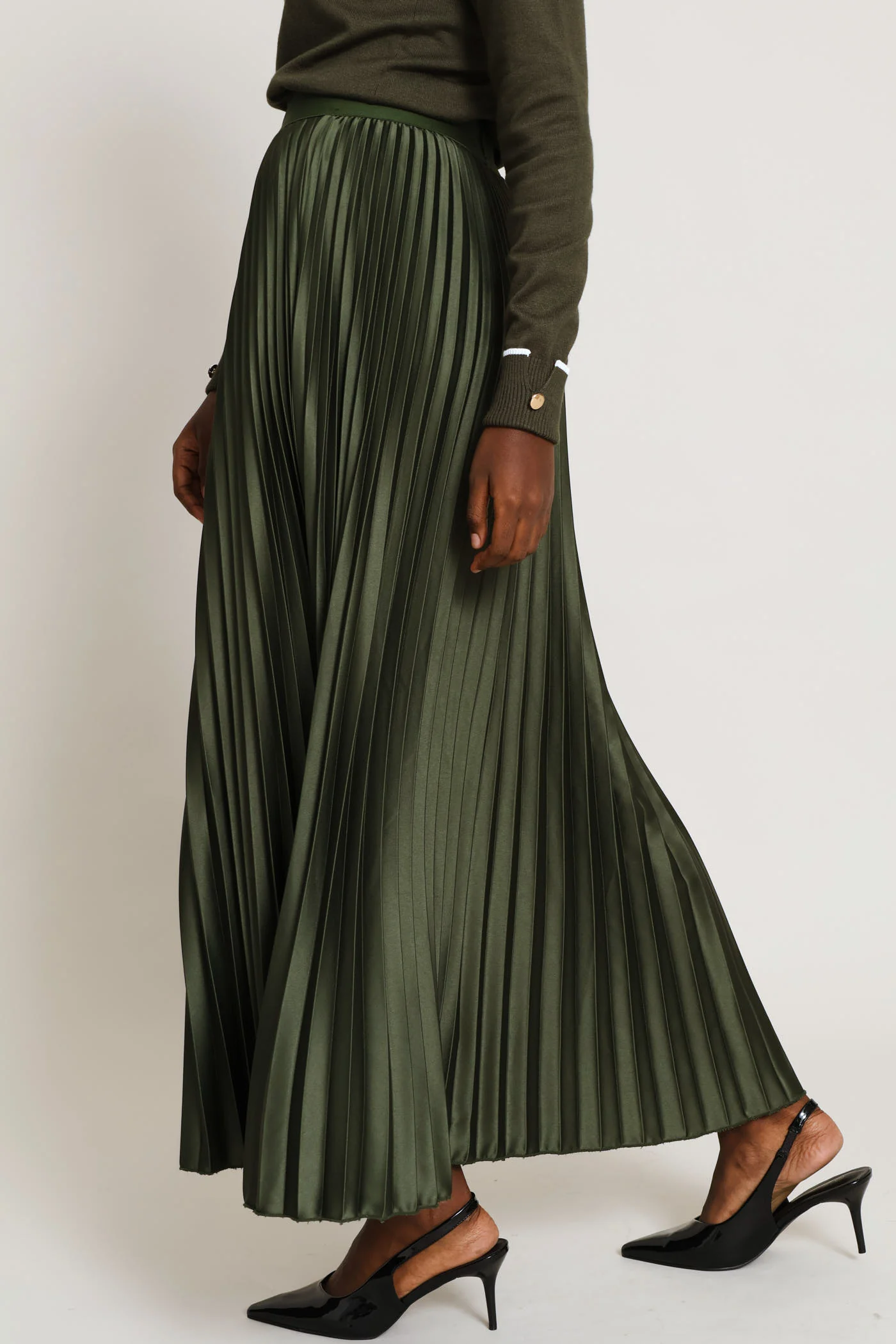 Pleated Satin Maxi Skirt  - Fatigue - Image 3