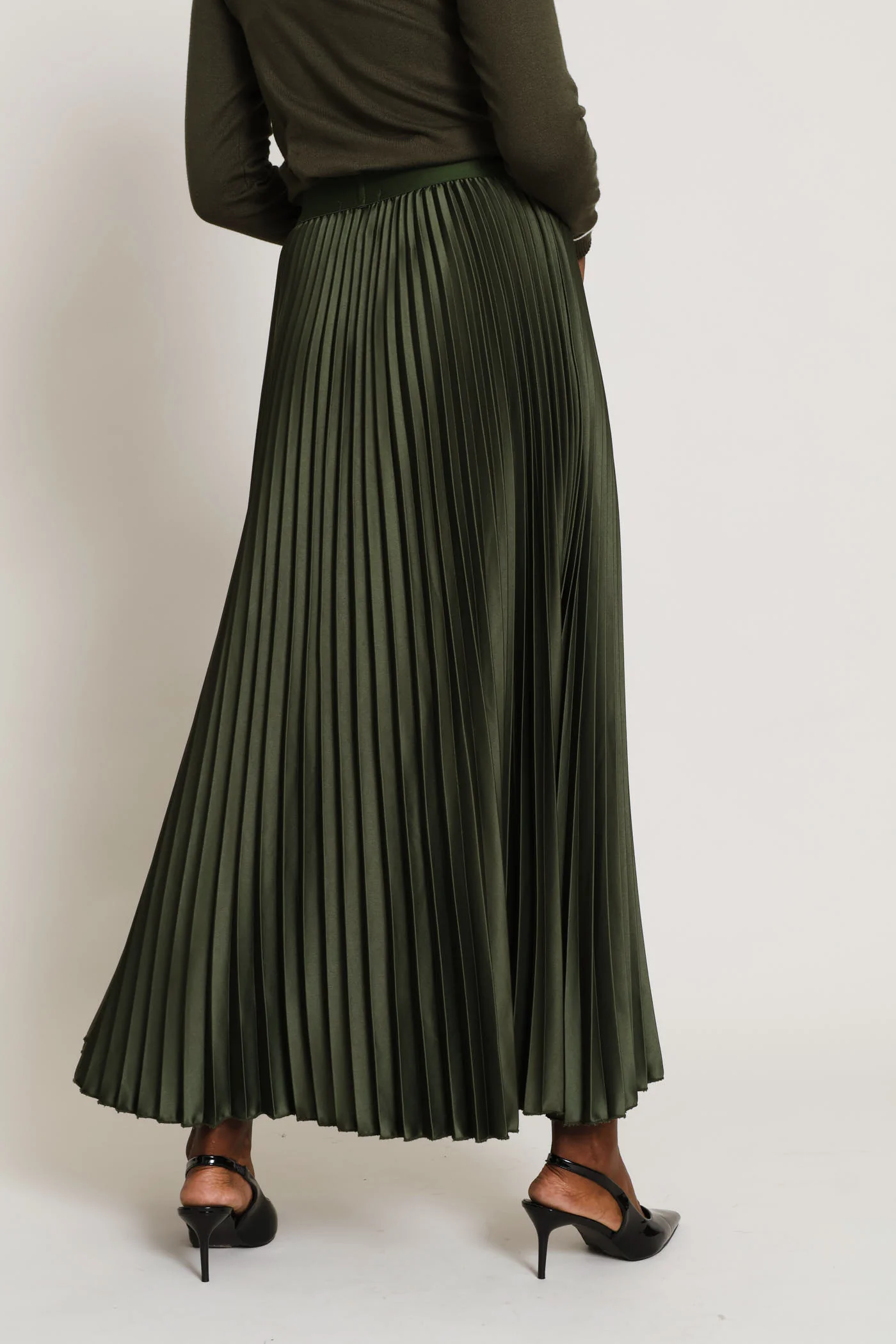 Pleated Satin Maxi Skirt  - Fatigue - Image 4