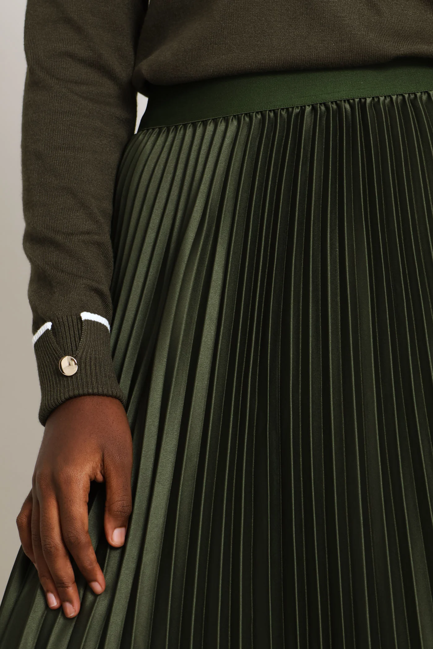 Pleated Satin Maxi Skirt  - Fatigue - Image 5