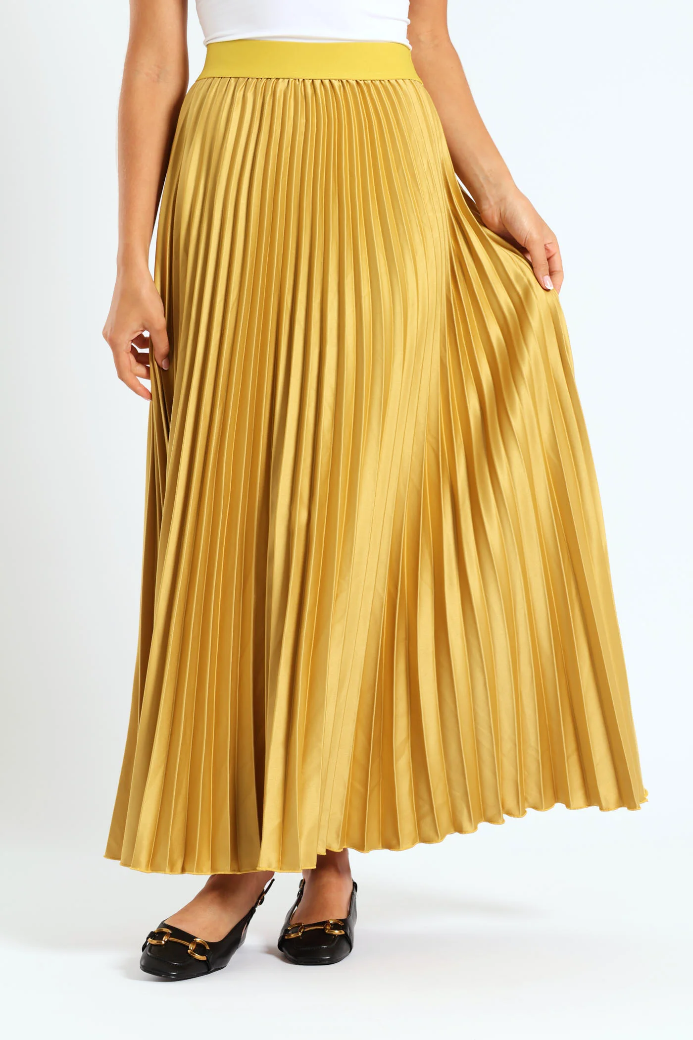 Pleated Satin Maxi Skirt - Gold - Image 2