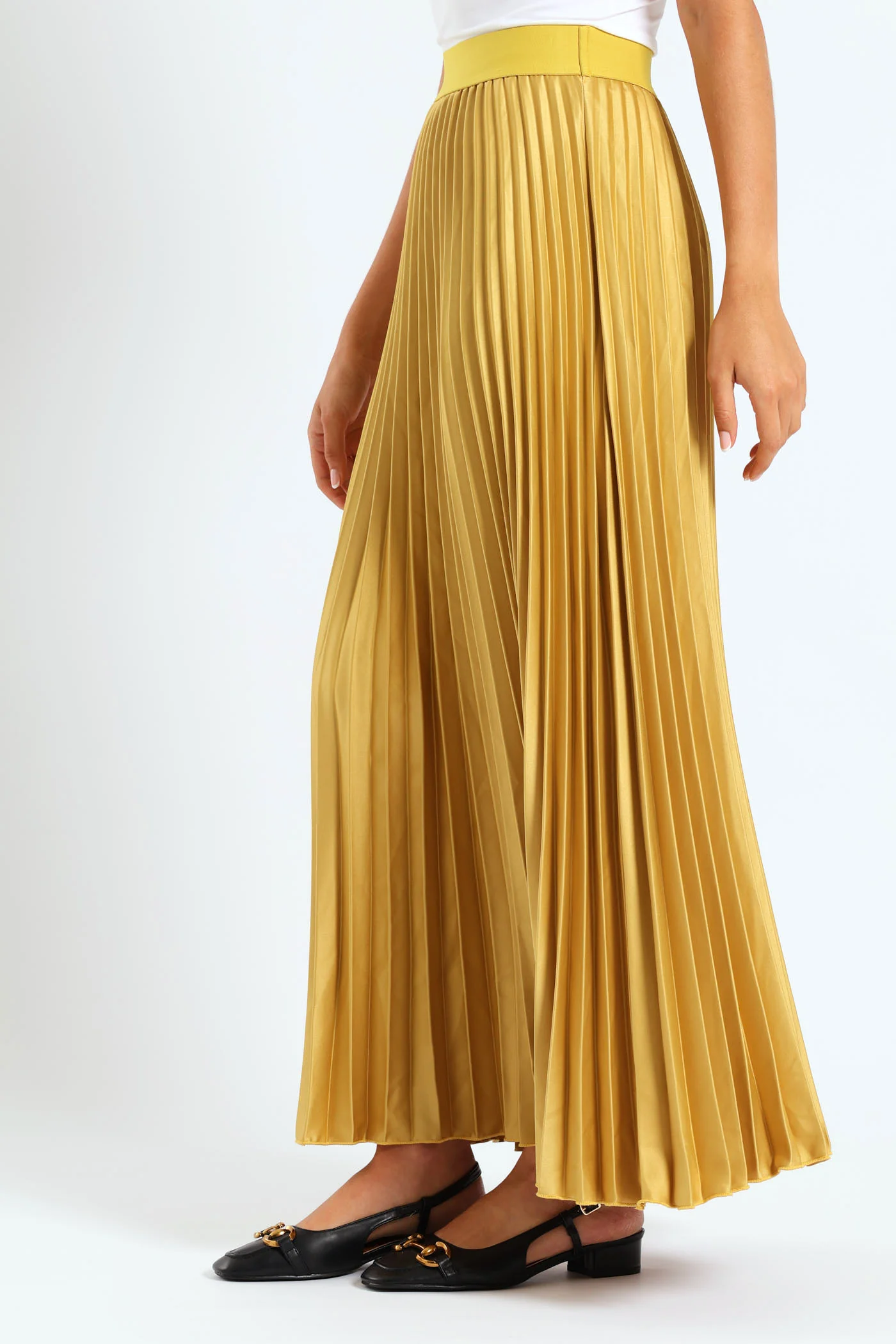 Pleated Satin Maxi Skirt - Gold - Image 3