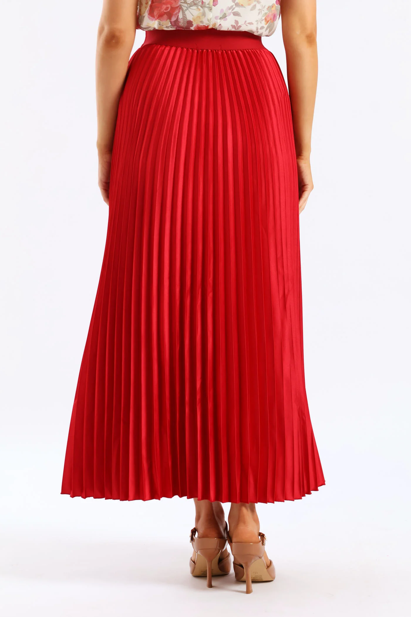 Pleated Satin Maxi Skirt - Red - Image 4