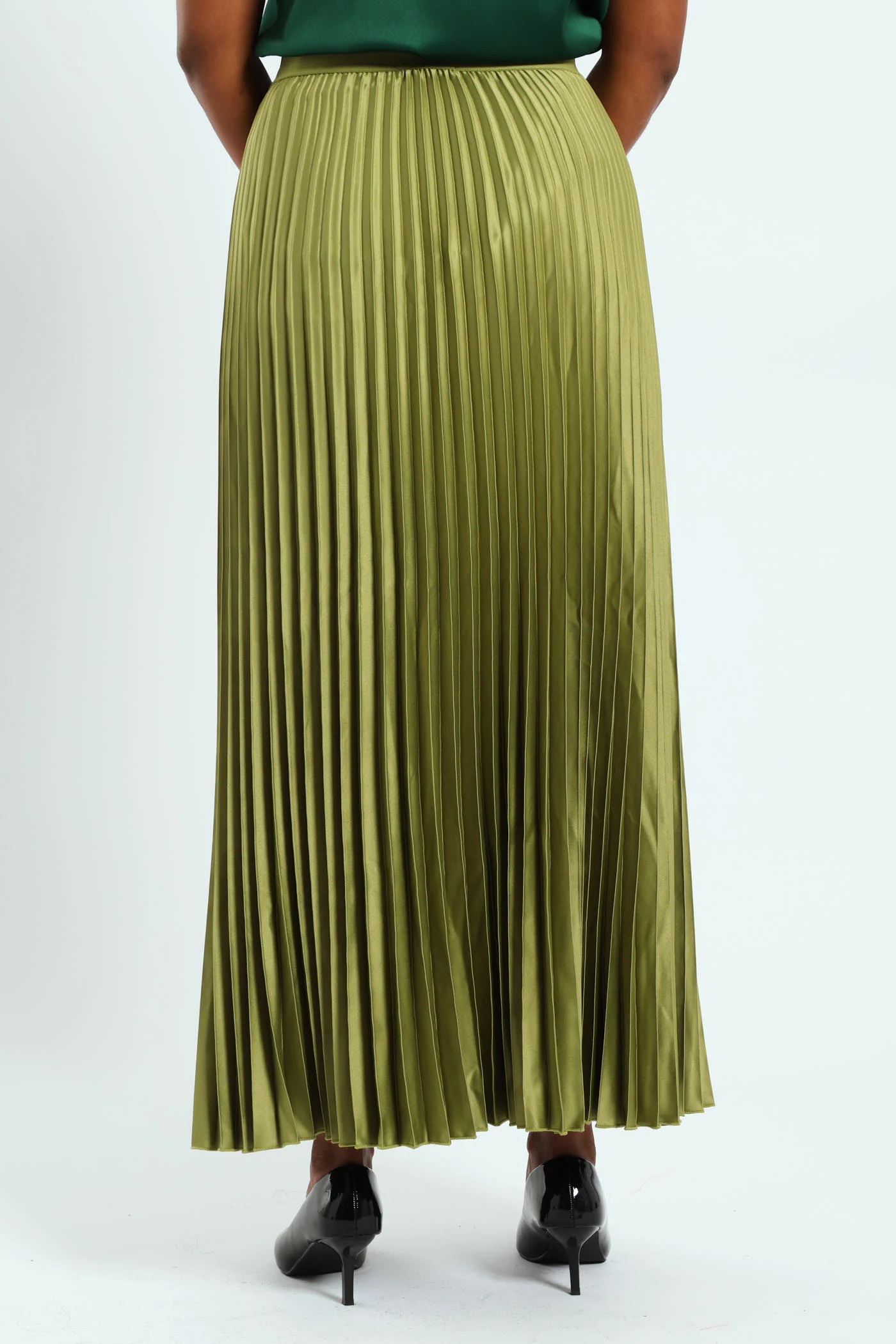 Pleated Satin Maxi Skirt - Matcha - Image 4