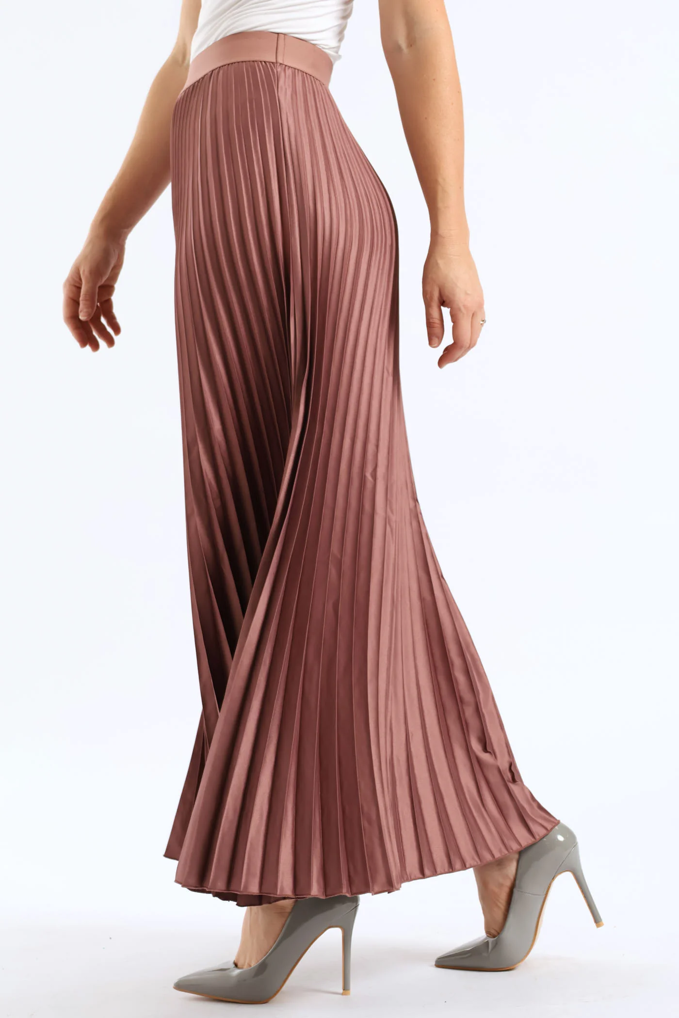 Pleated Satin Maxi Skirt - Mauve - Image 3