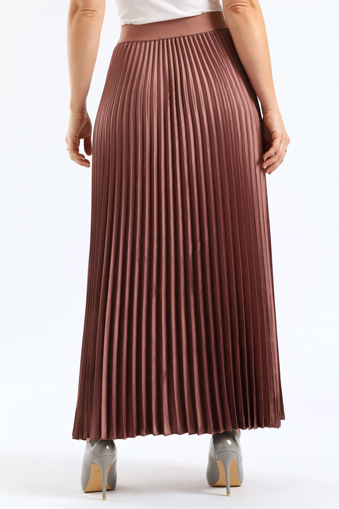 Pleated Satin Maxi Skirt - Mauve - Image 4