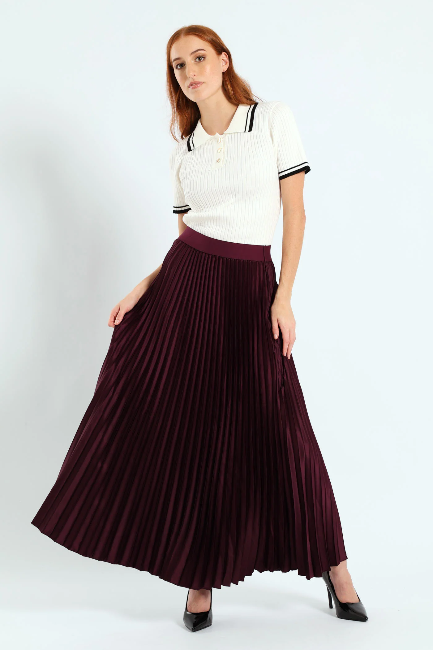 Pleated Satin Maxi Skirt - Purple - Image 2