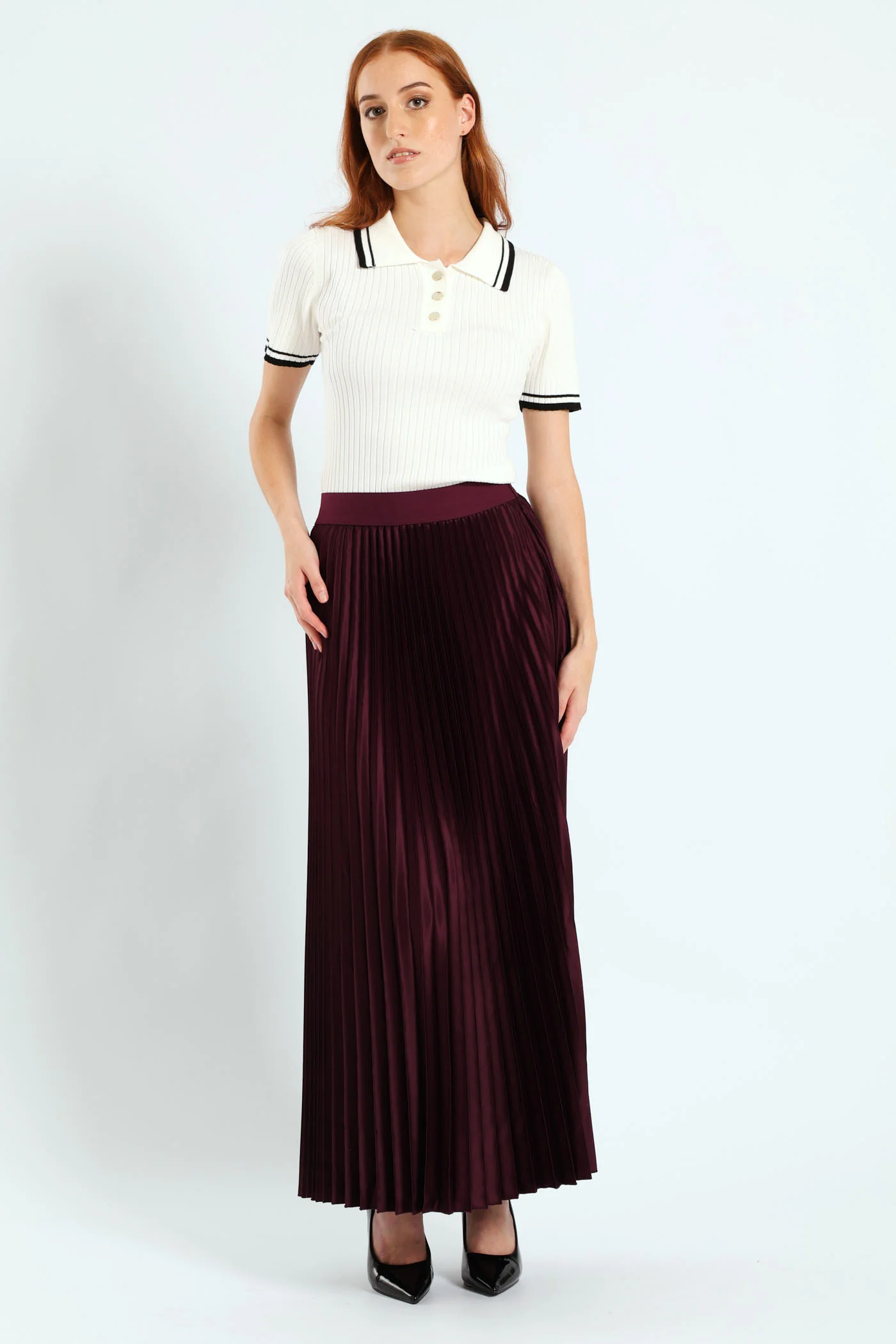 Pleated Satin Maxi Skirt - Purple - Image 4