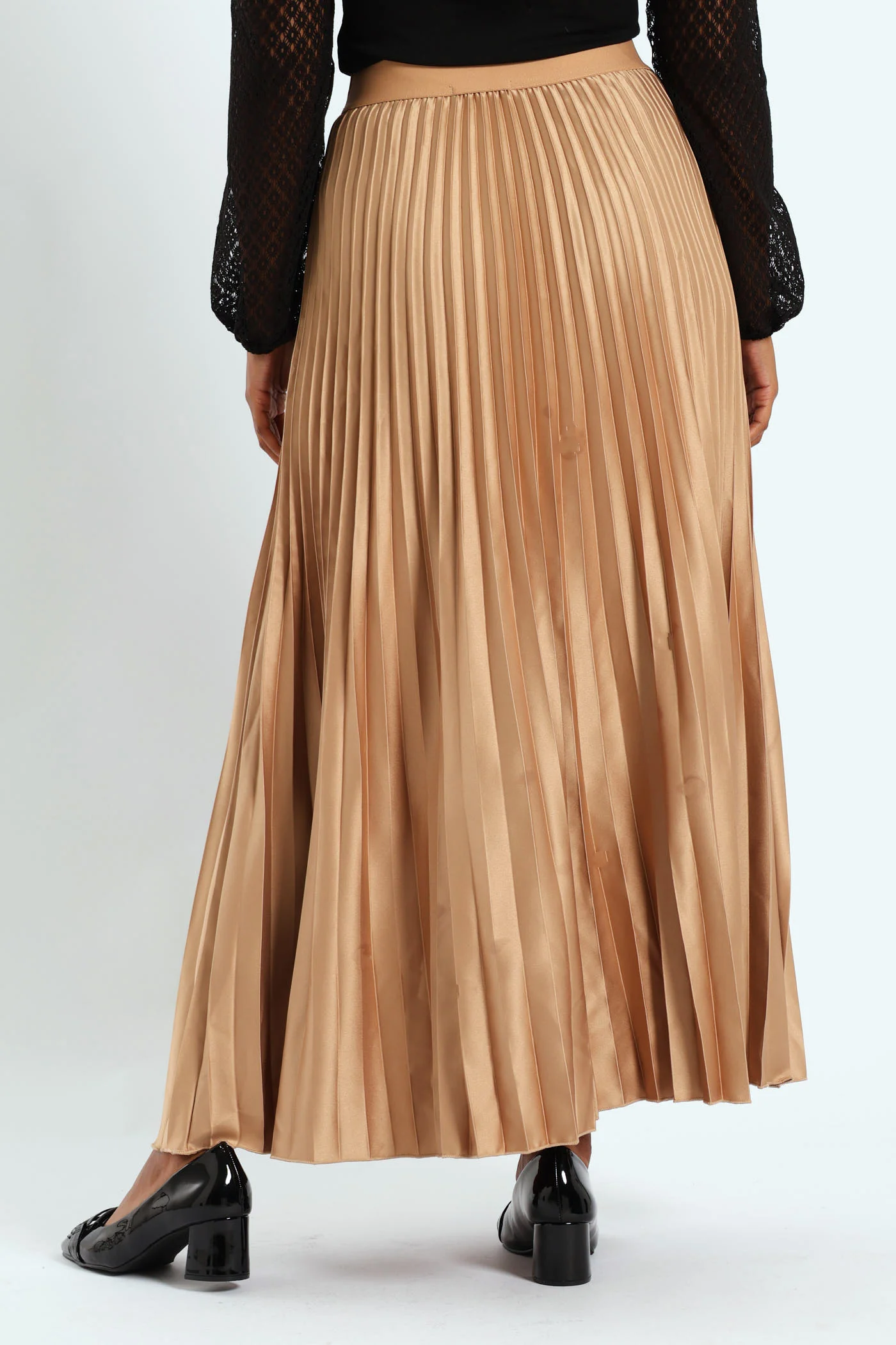 Pleated Satin Maxi Skirt - Taupe - Image 4