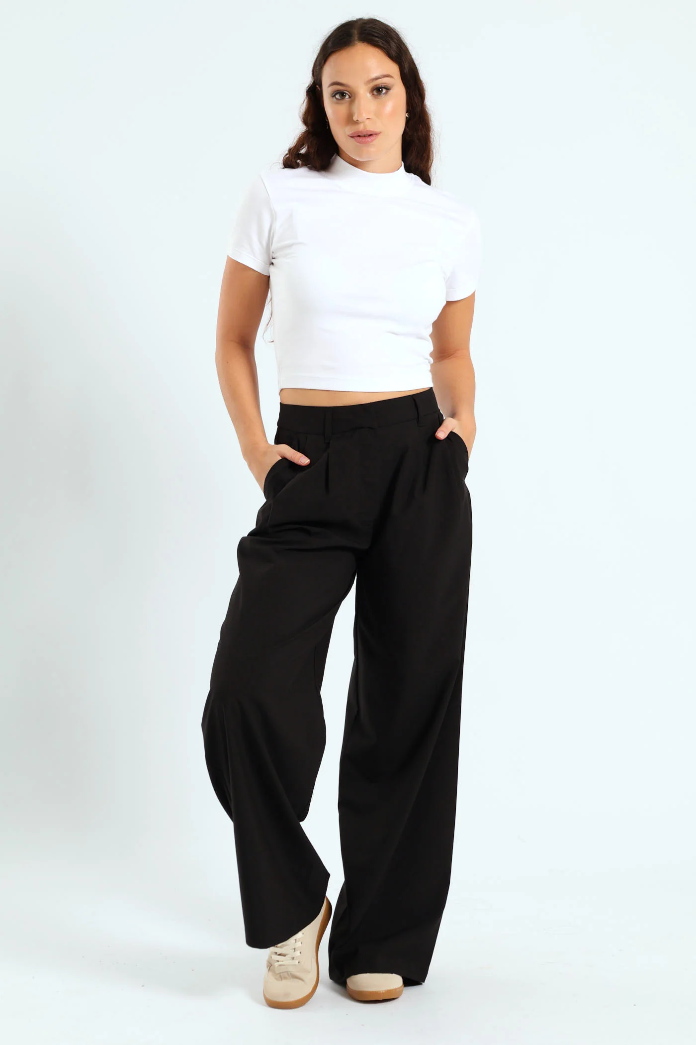 Pleated Tailored Wide Leg Pants - Black - Image 4