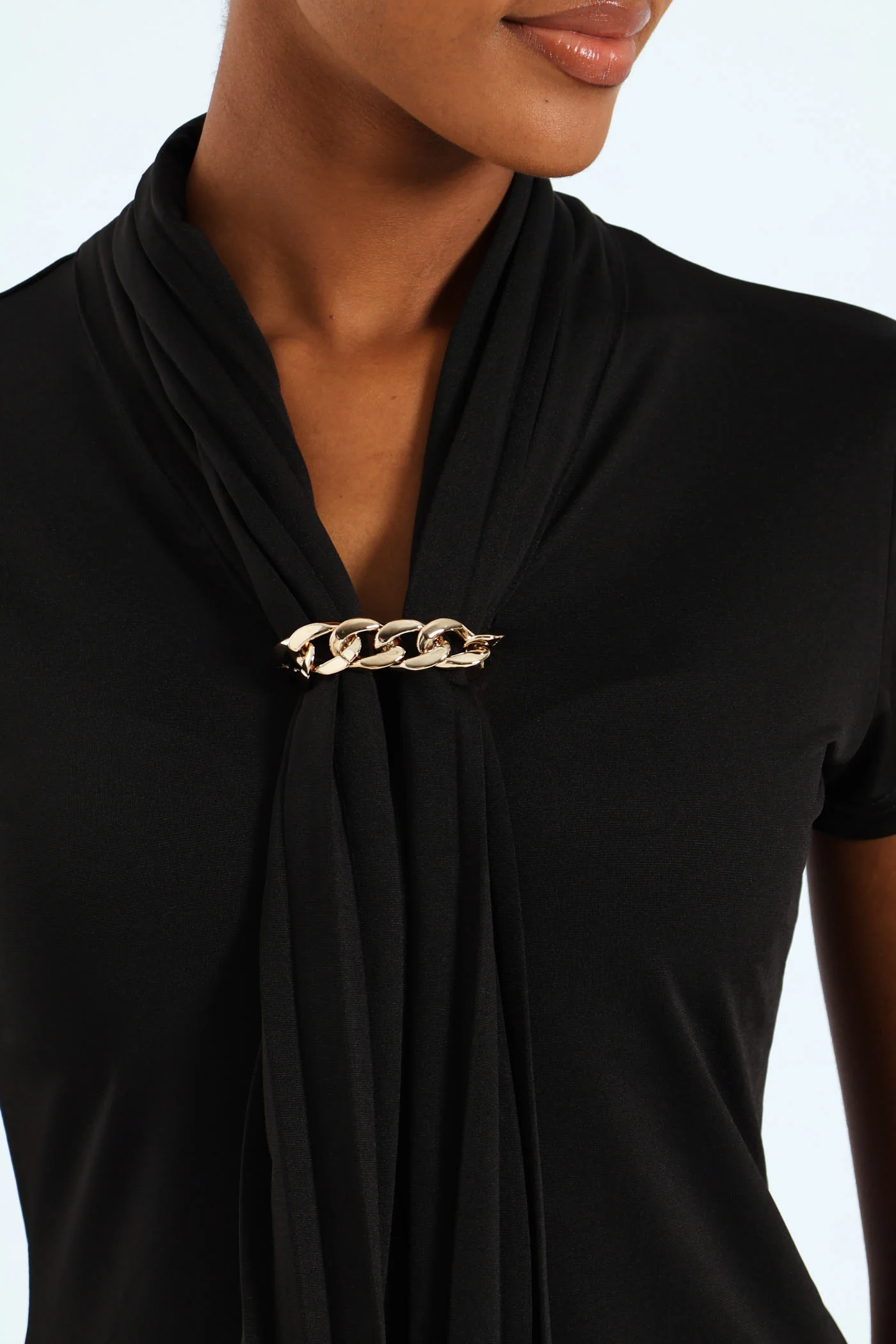Pleated Tie Up Trim Blouse - Black - Image 2