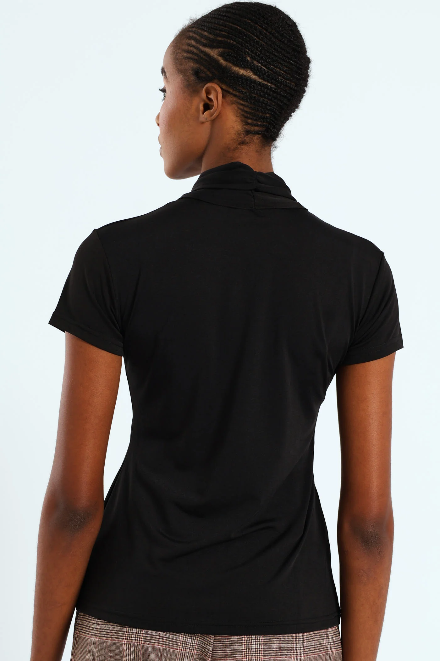 Pleated Tie Up Trim Blouse - Black - Image 4