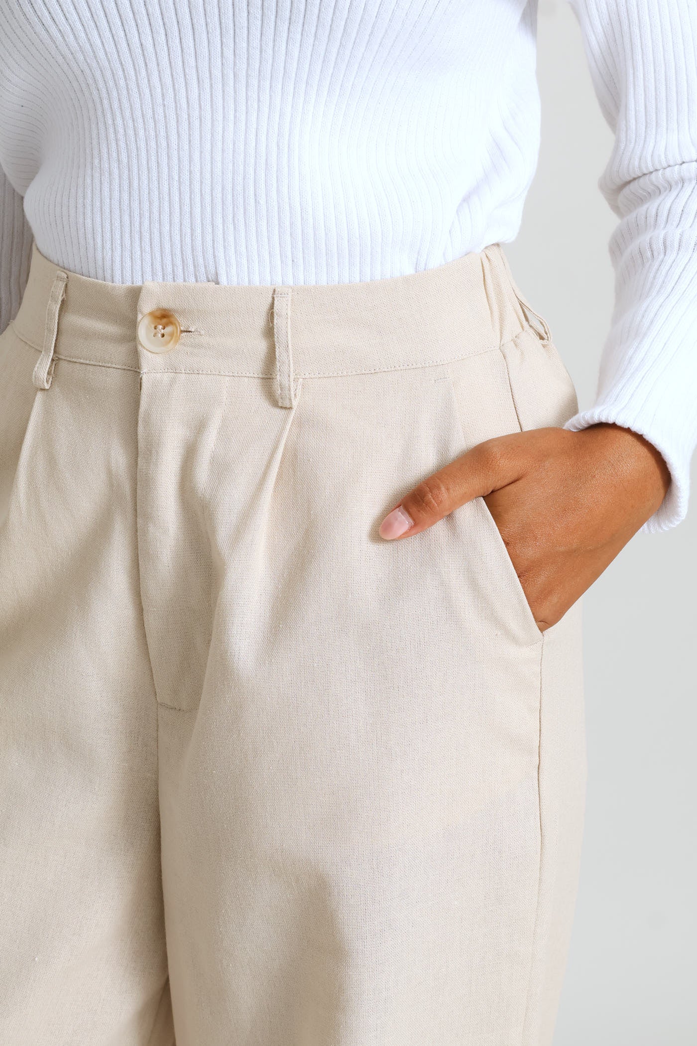 Pleated Wide Leg Trouser - Light Stone - Image 4