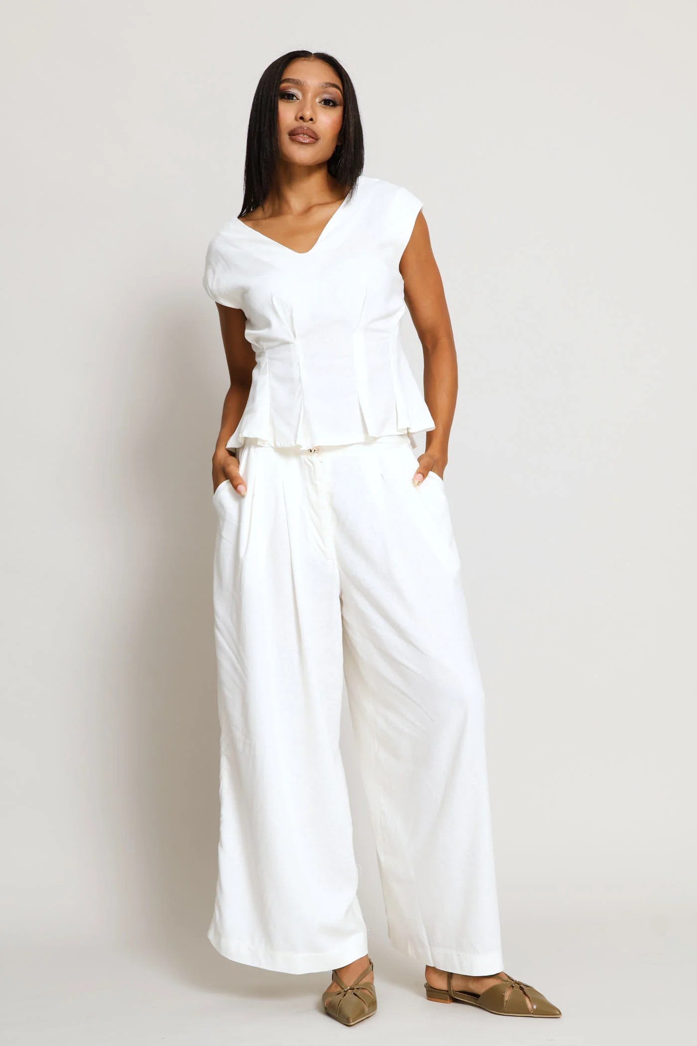 Pleated Wideleg Culotte Pant - Milk - Image 8