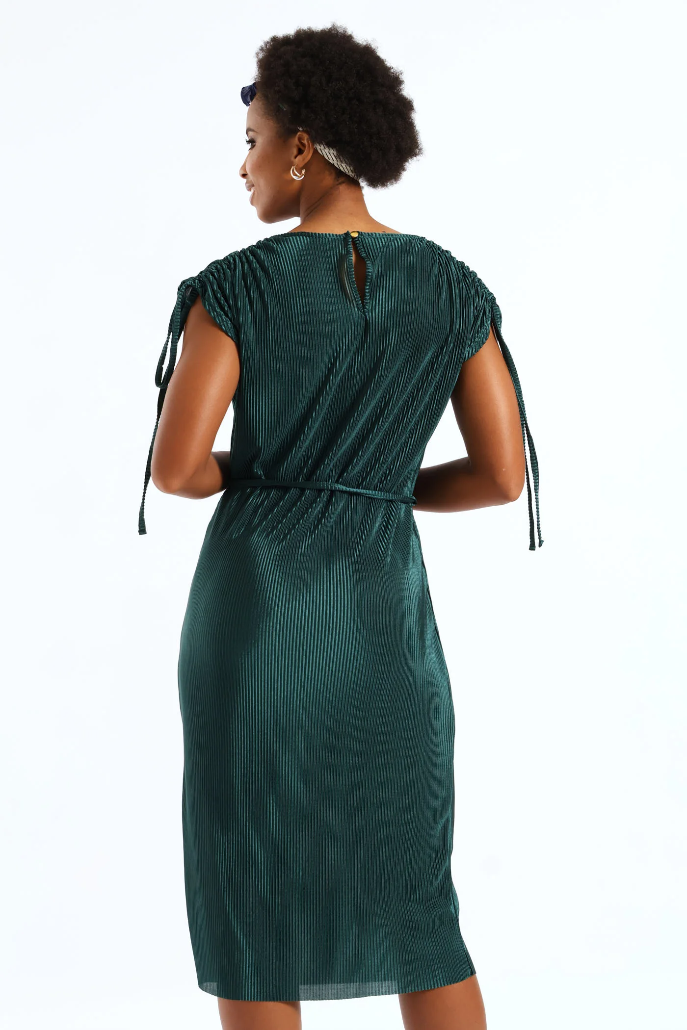 Plisse Midi Dress - Emerald - Image 4