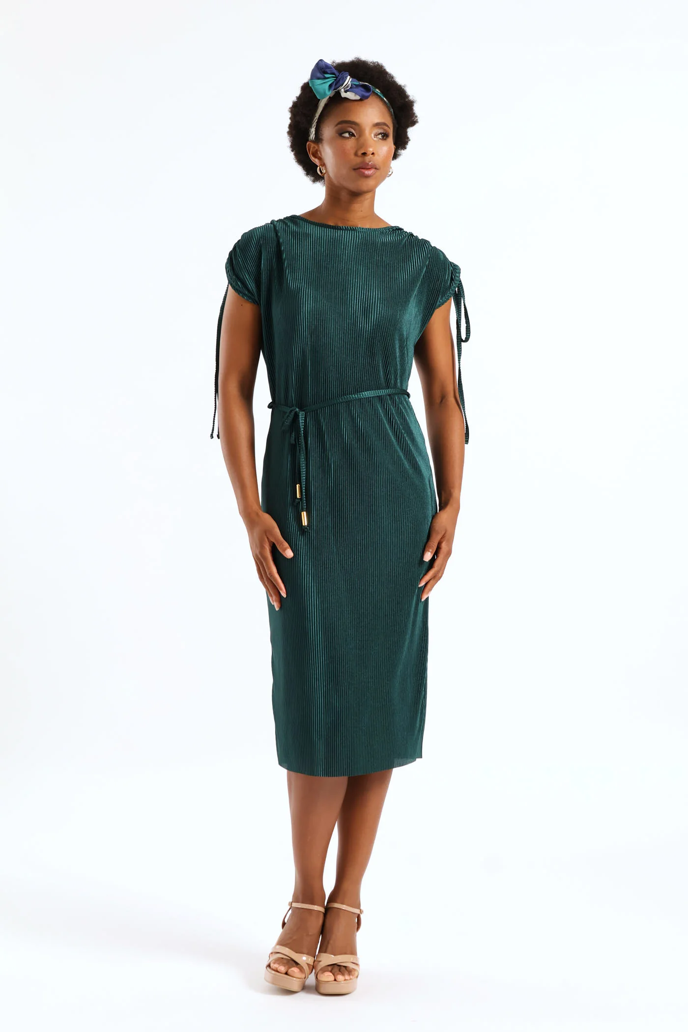 Plisse Midi Dress - Emerald - Image 5