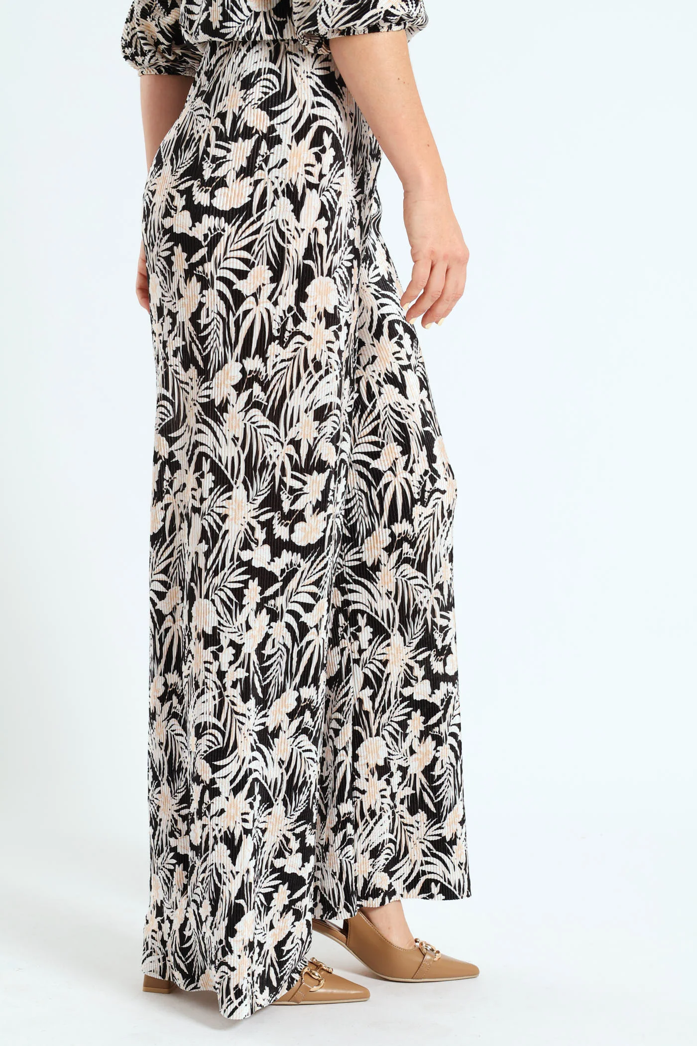 Plisse Straight Leg Pant - Black/Cream - Image 3