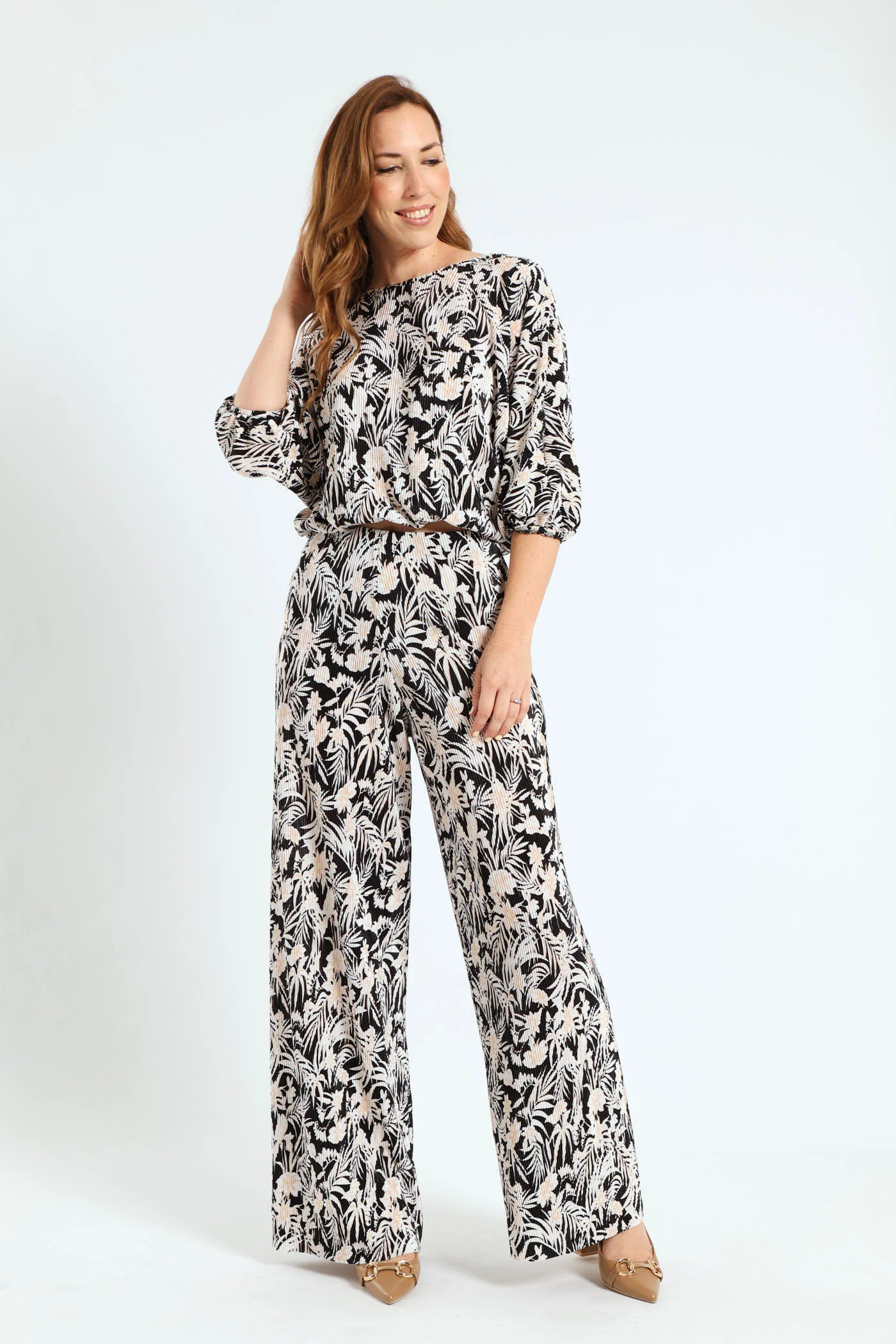 Plisse Straight Leg Pant - Black/Cream - Image 5