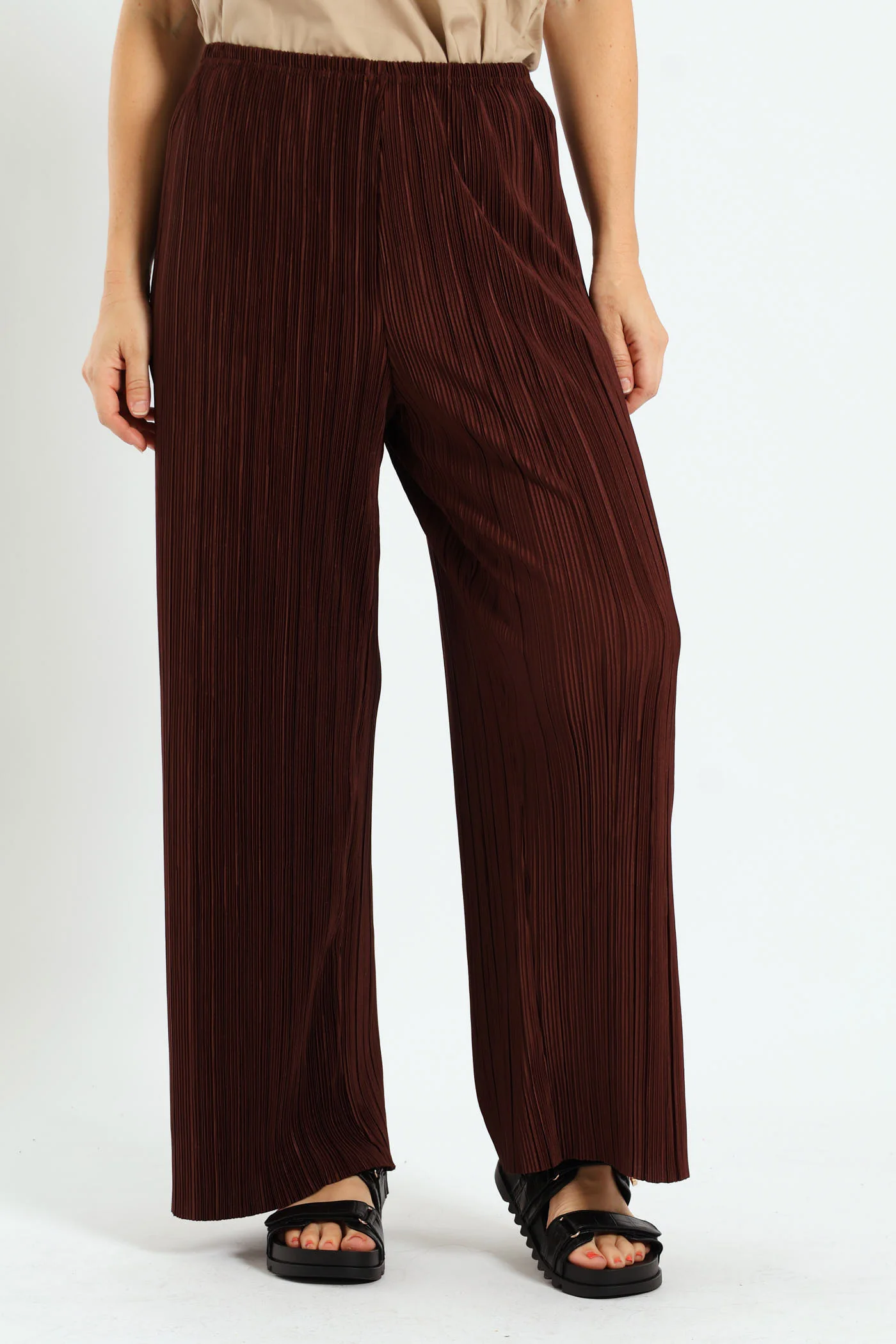Plisse Wideleg Pants - Bitter Chocolate - Image 2