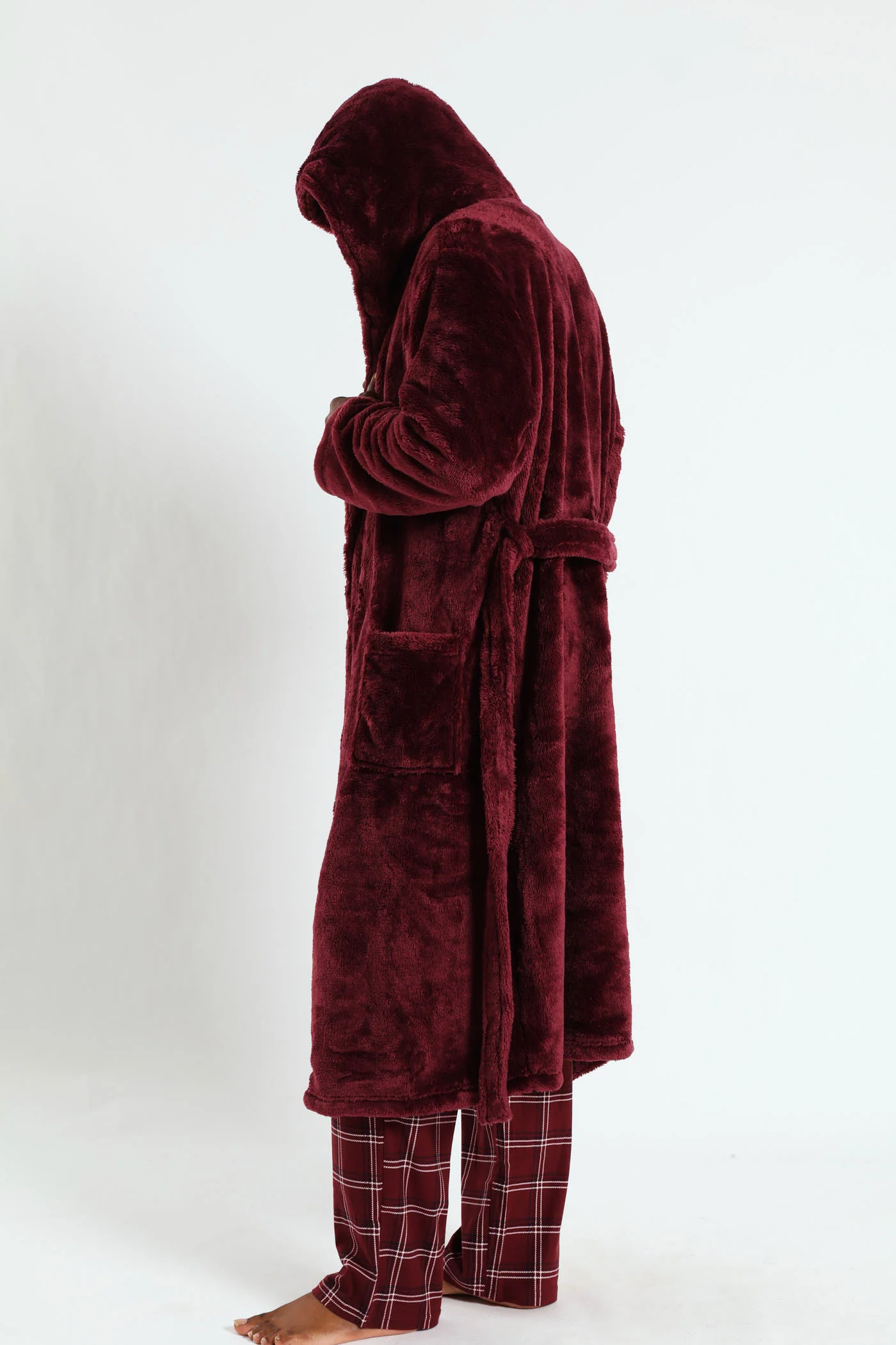 Plush Hooded Gown - Burgundy - Image 2