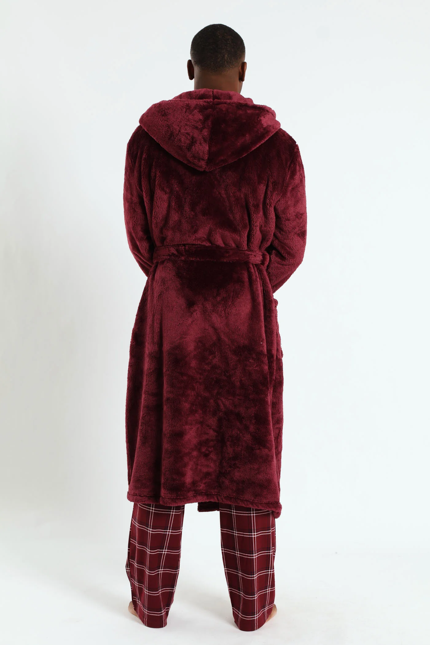Plush Hooded Gown - Burgundy - Image 3