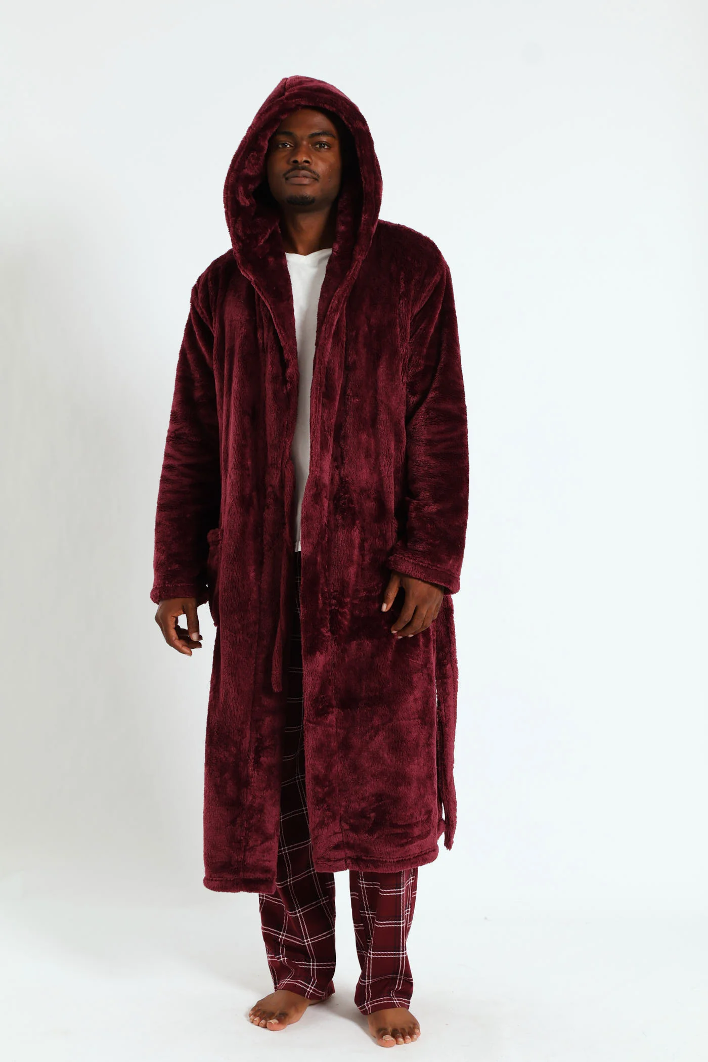 Plush Hooded Gown - Burgundy - Image 4