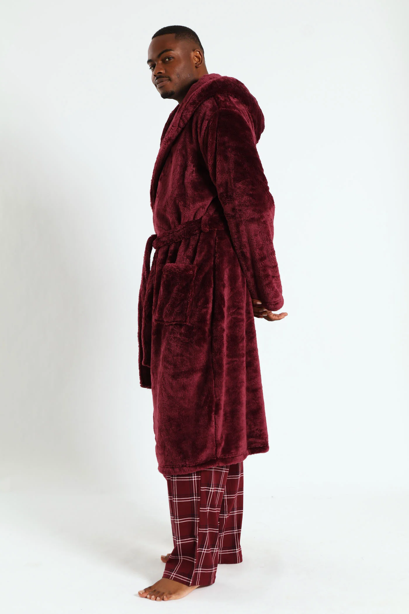 Plush Hooded Gown - Burgundy - Image 5