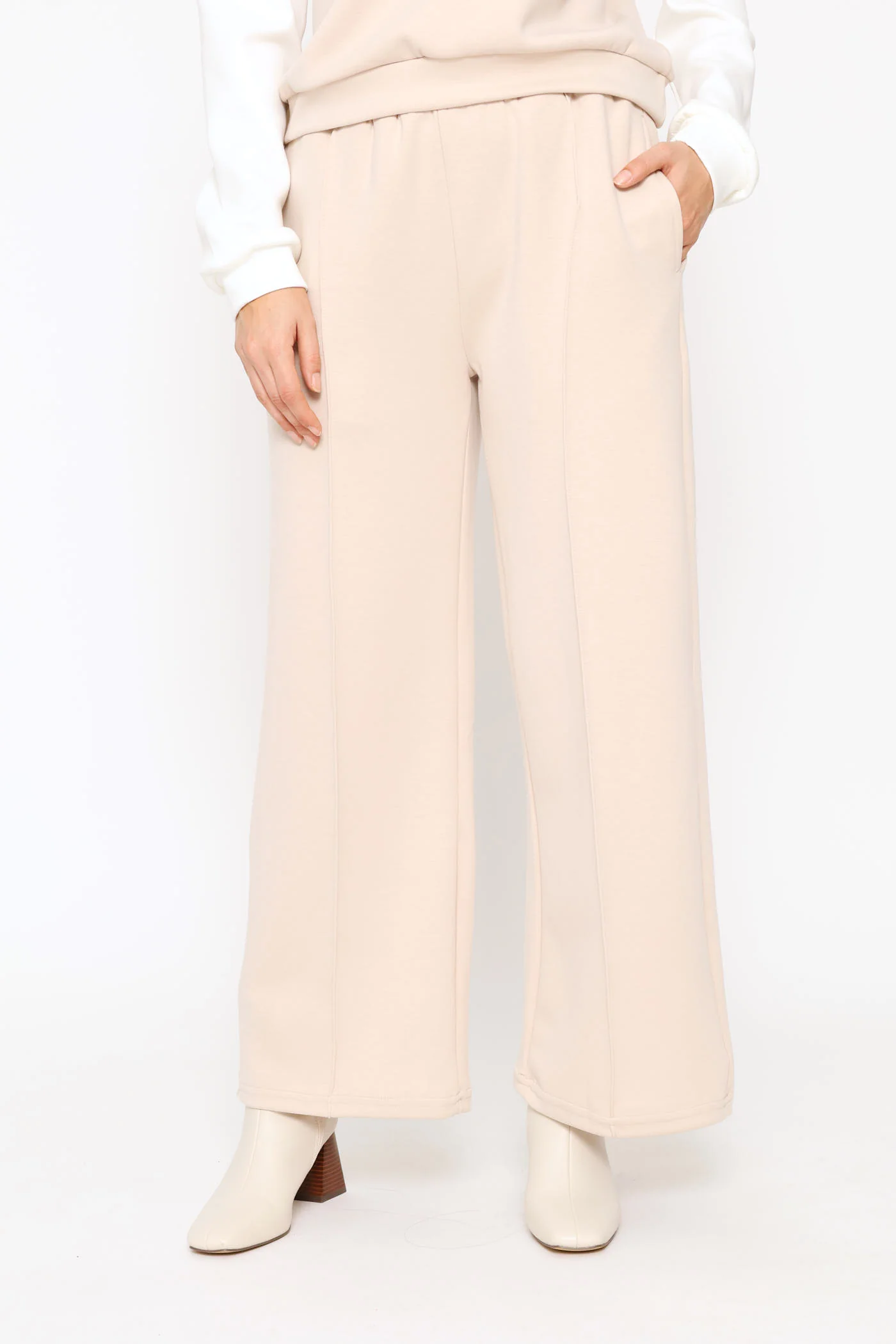 Plush Pintuck Jogger - Stone/White - Image 3