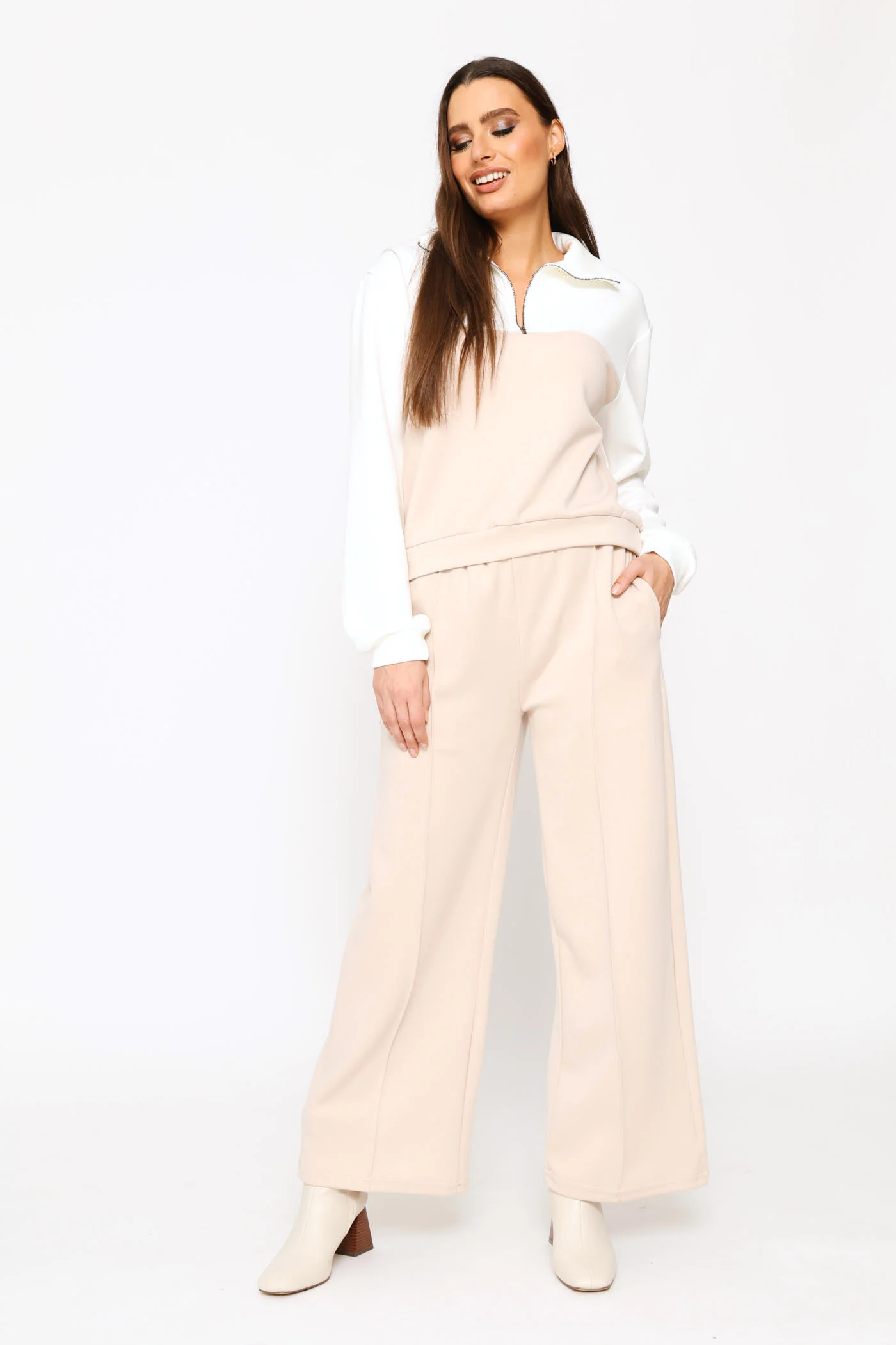 Plush Quarter Zip Pullover - Stone/White - Image 5