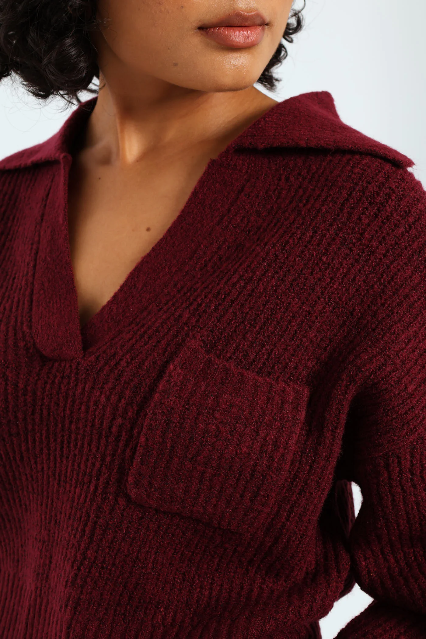 Pocket Collar Knitwear - Burgundy - Image 2