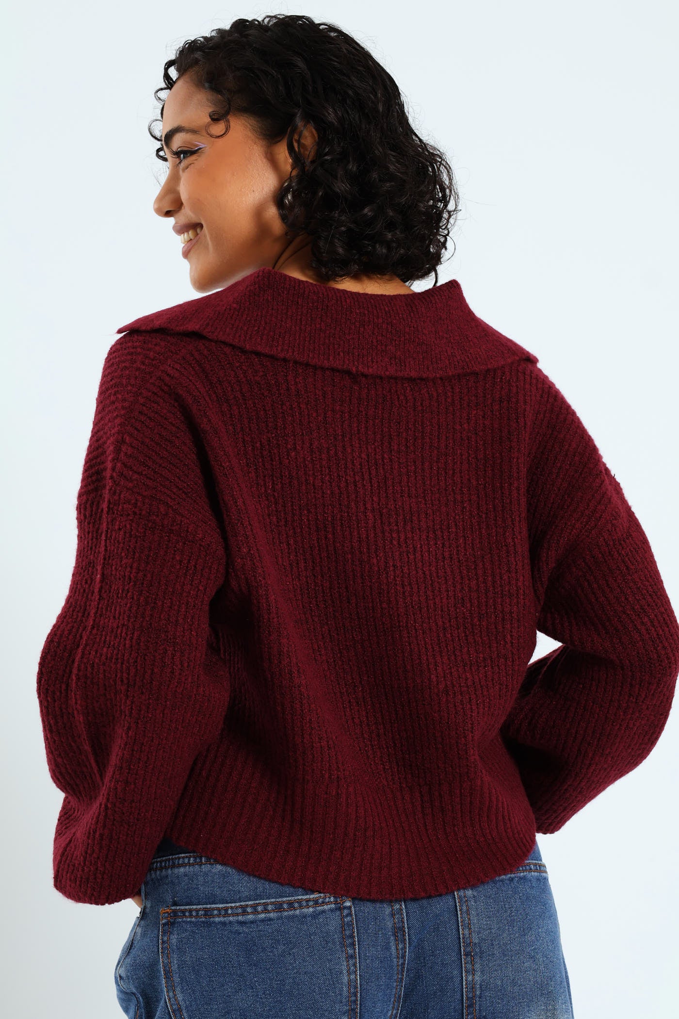 Pocket Collar Knitwear - Burgundy - Image 3
