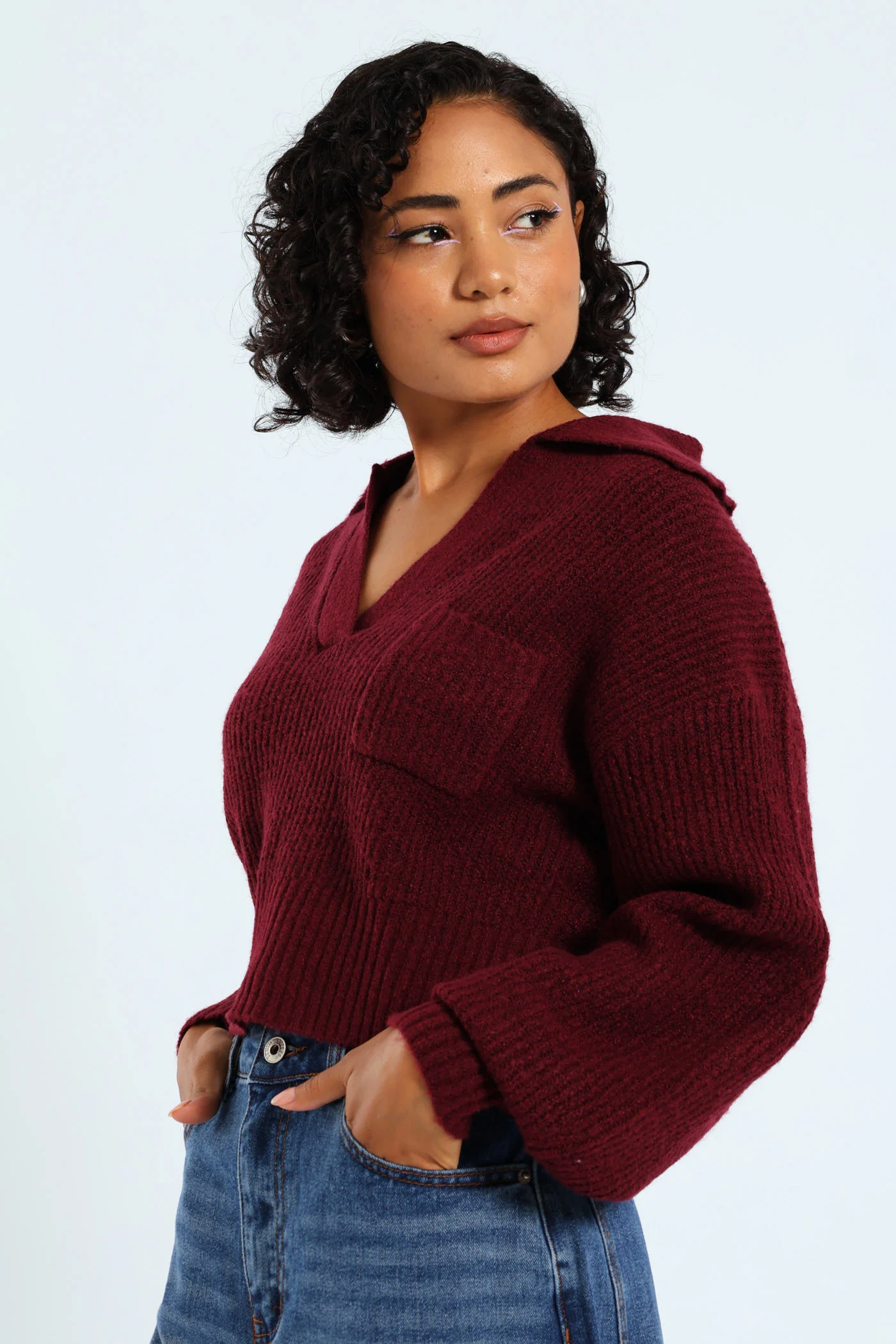 Pocket Collar Knitwear - Burgundy - Image 4