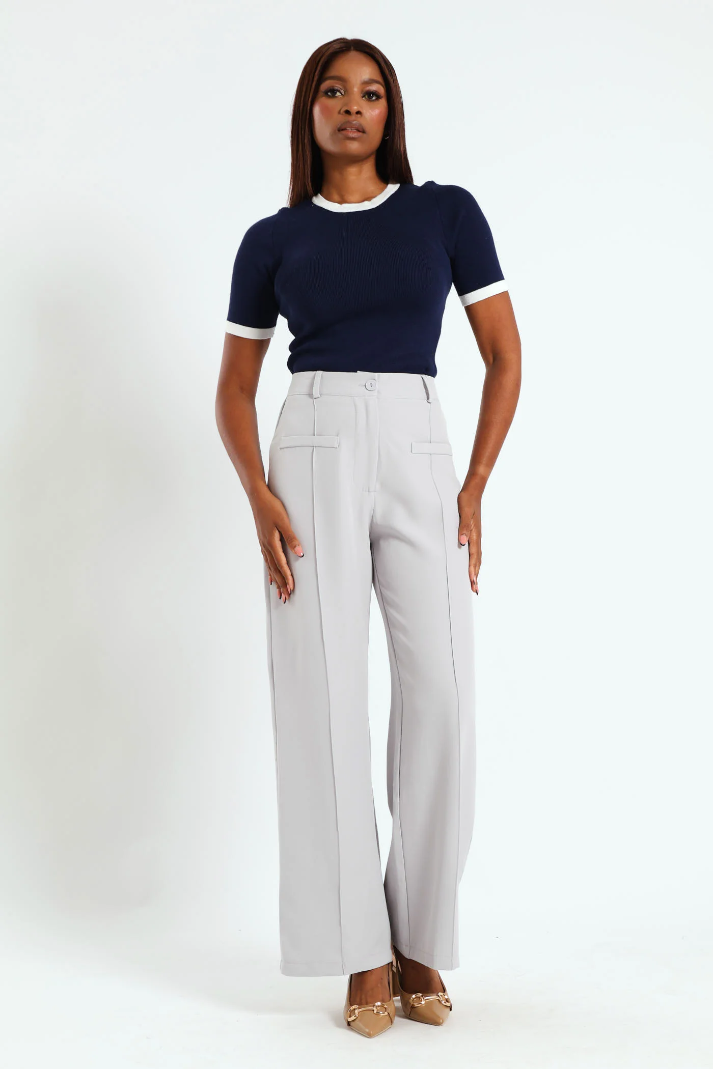 Pocket Detail Seam Wide Pant - Grey - Image 2
