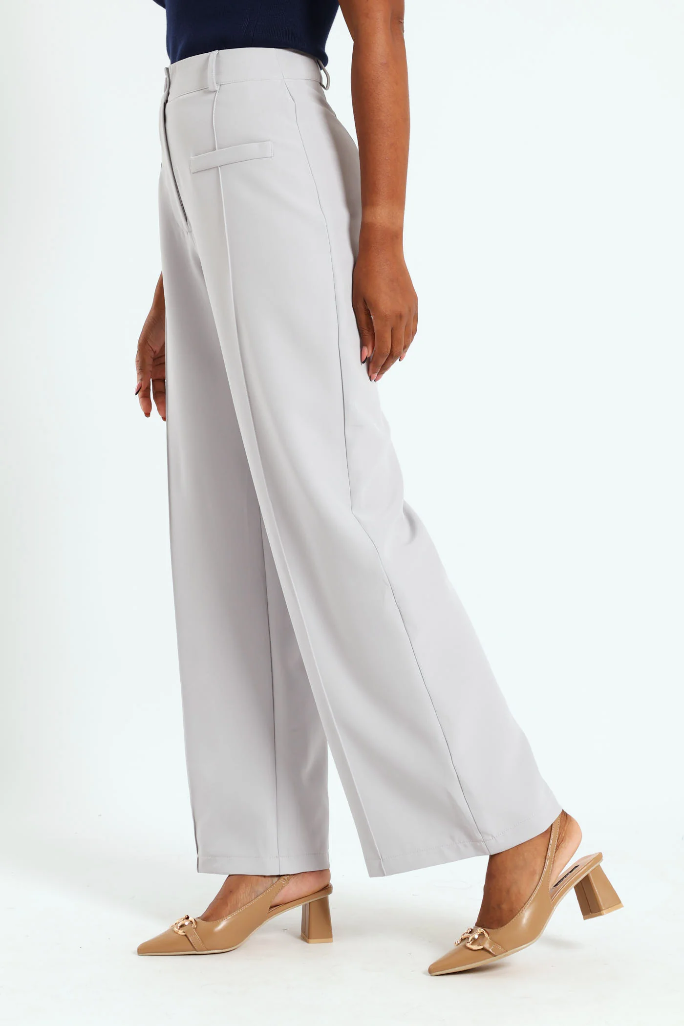 Pocket Detail Seam Wide Pant - Grey - Image 3