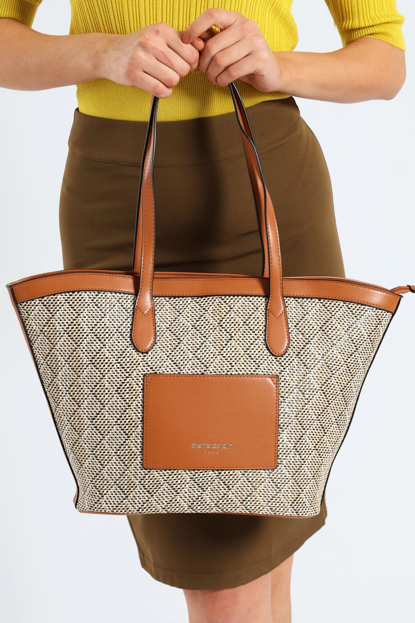 Pocket Detail Straw Tote Bag - Tan - Image 2