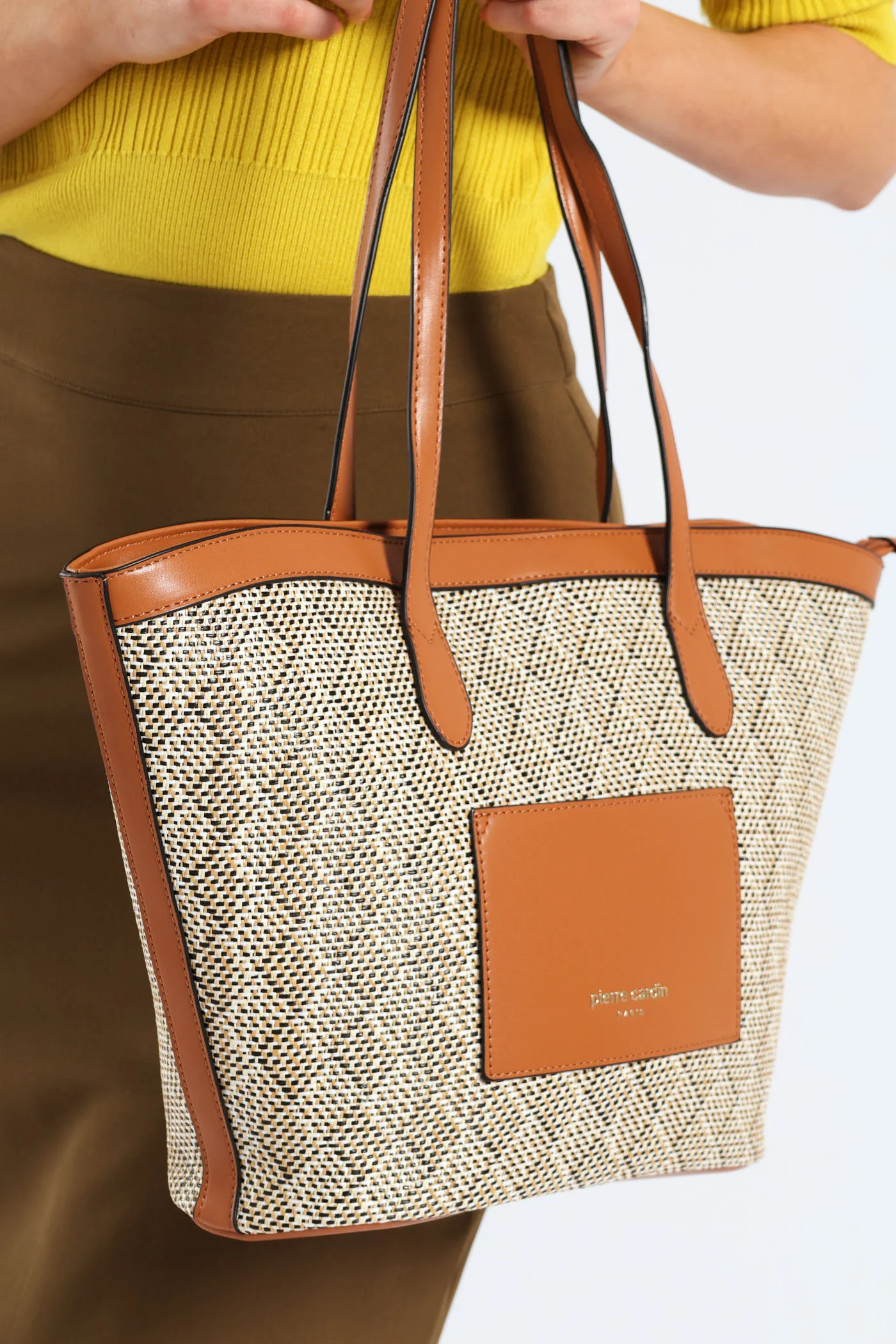 Pocket Detail Straw Tote Bag - Tan - Image 4