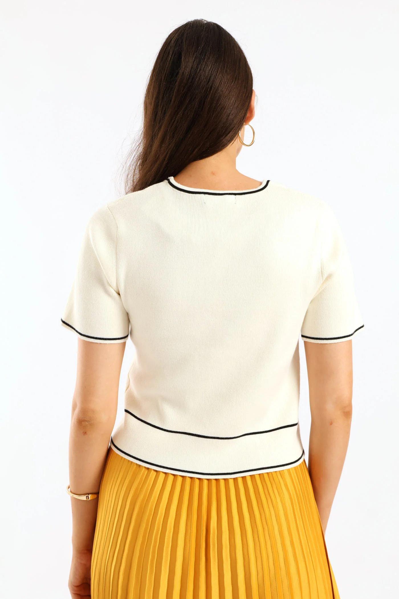 Pocket Tipped Cardi Top - White/Black - Image 4