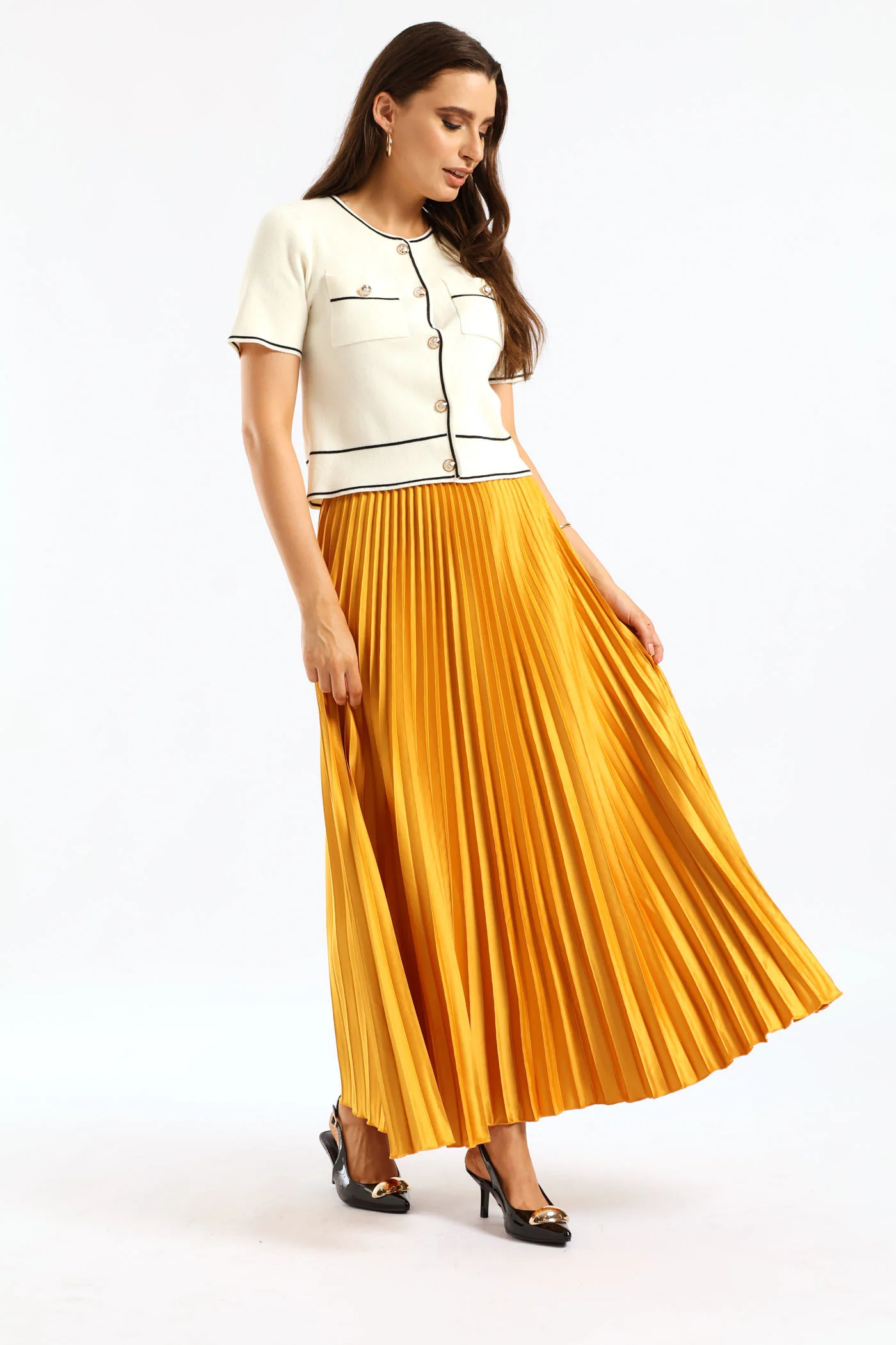 Pocket Tipped Cardi Top - White/Black - Image 5