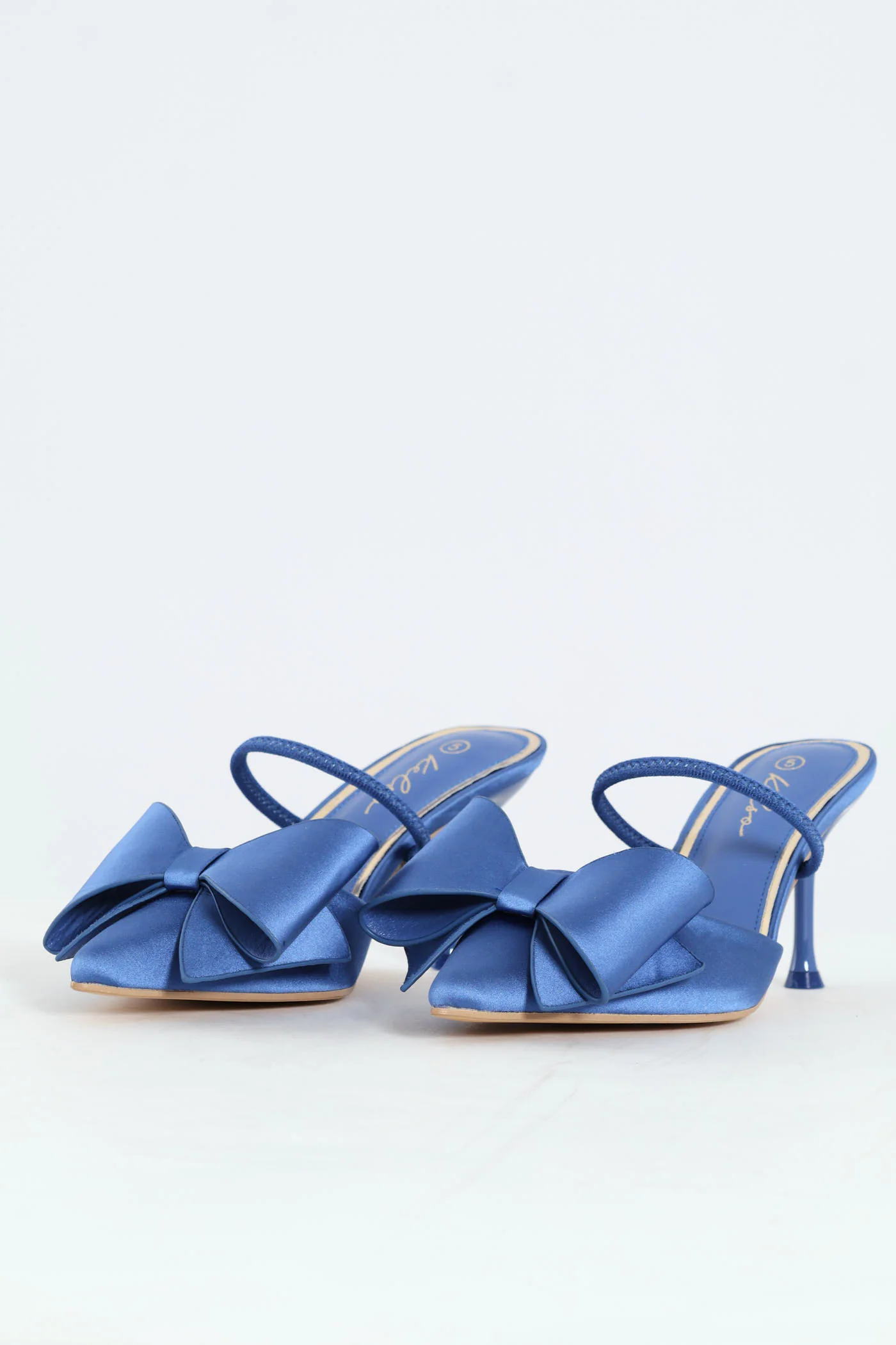 Pointed Big Bow Detail Stiletto Heel - Blue - Image 2