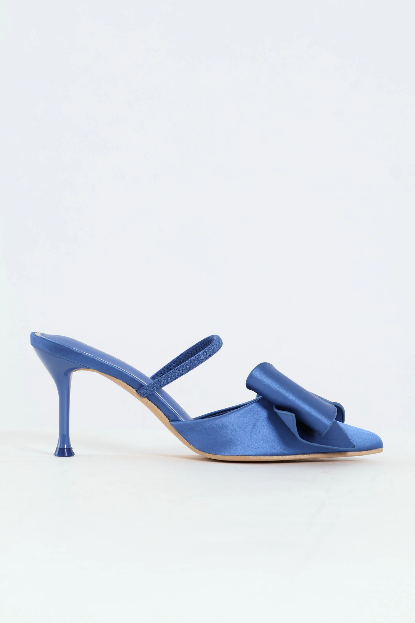 Pointed Big Bow Detail Stiletto Heel - Blue - Image 4