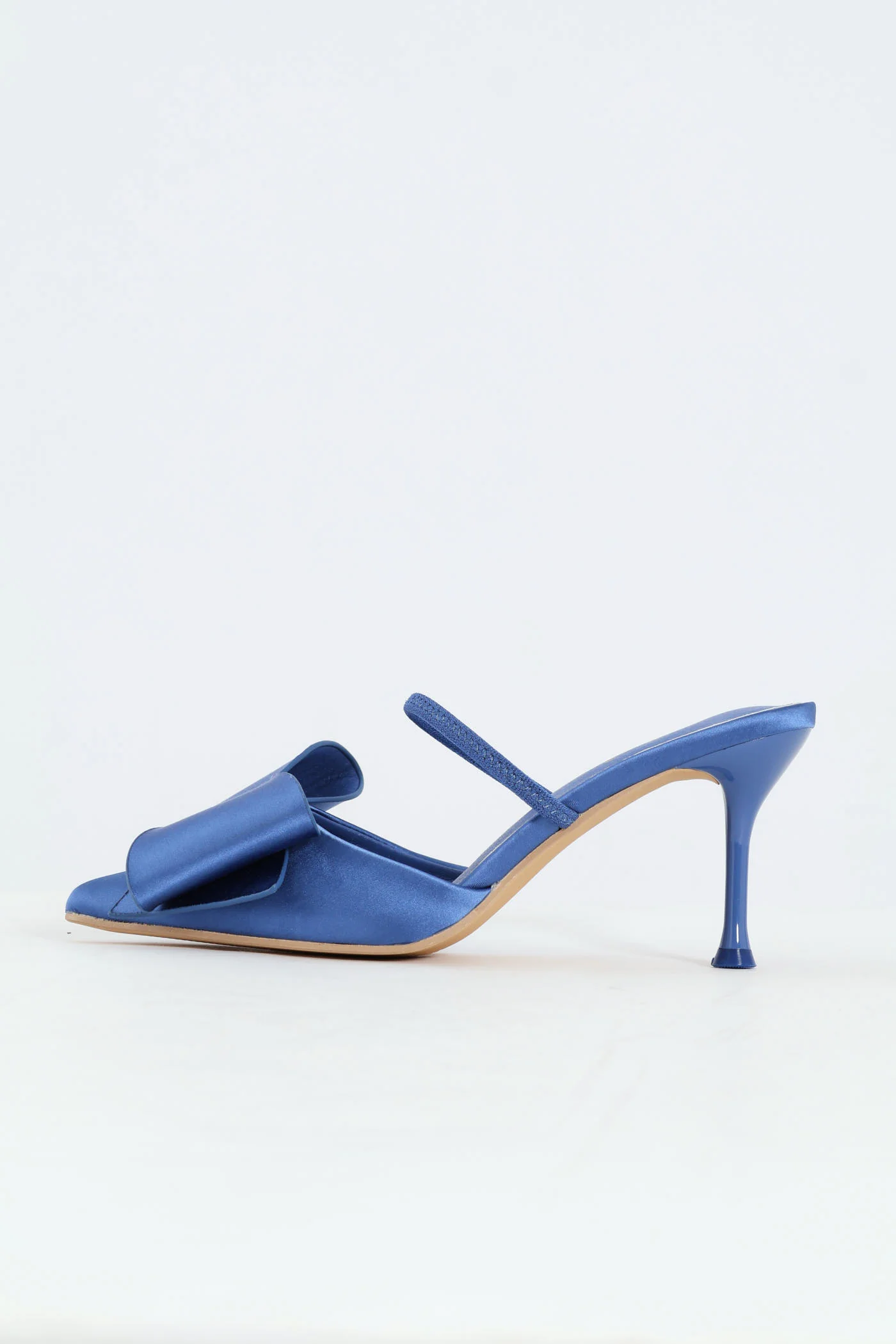 Pointed Big Bow Detail Stiletto Heel - Blue - Image 5