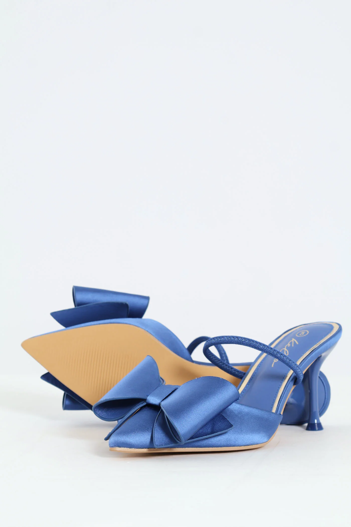Pointed Big Bow Detail Stiletto Heel - Blue - Image 6