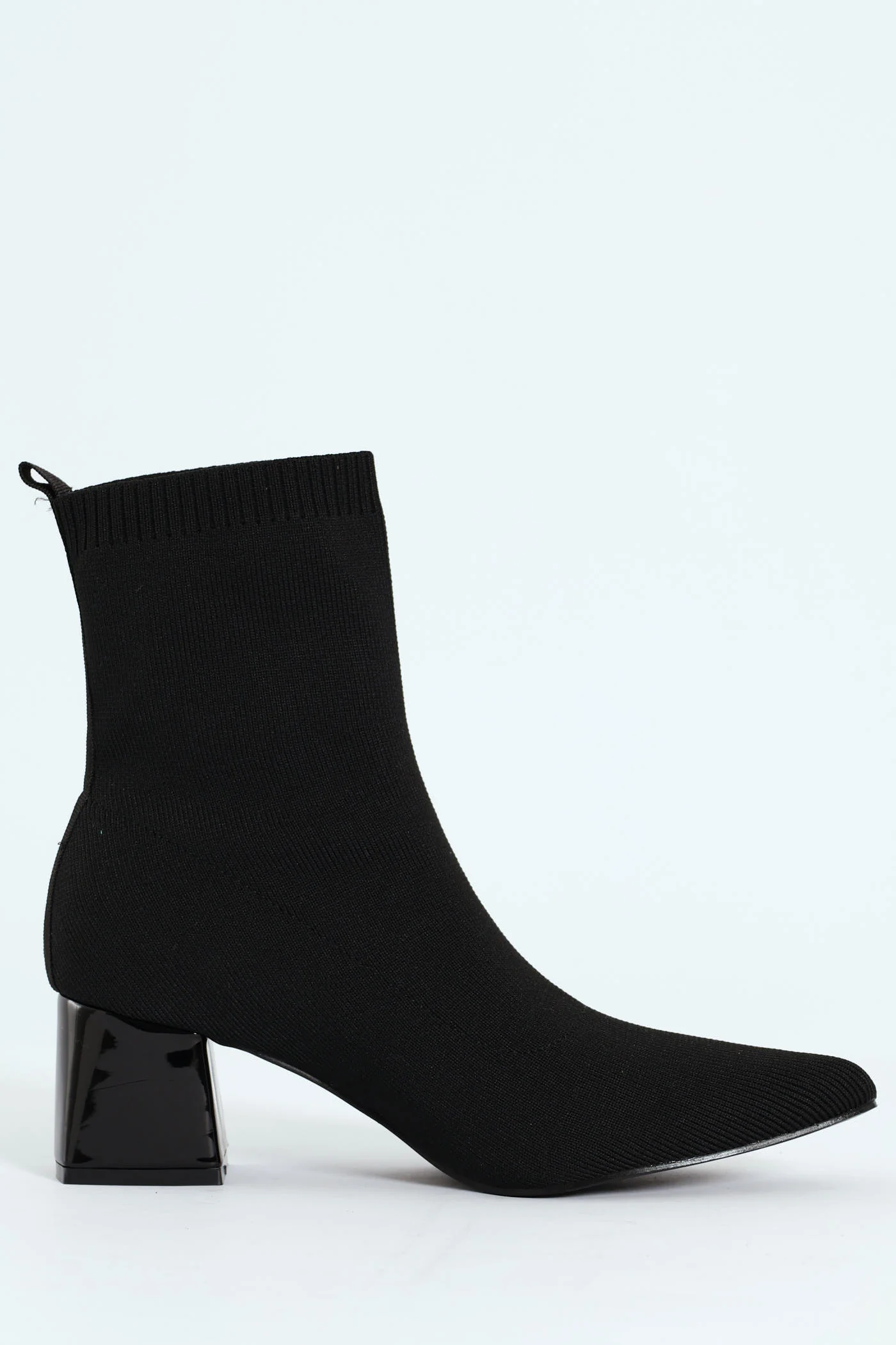 Pointed Block Heel Sock Ankle Boot - Black - Image 2