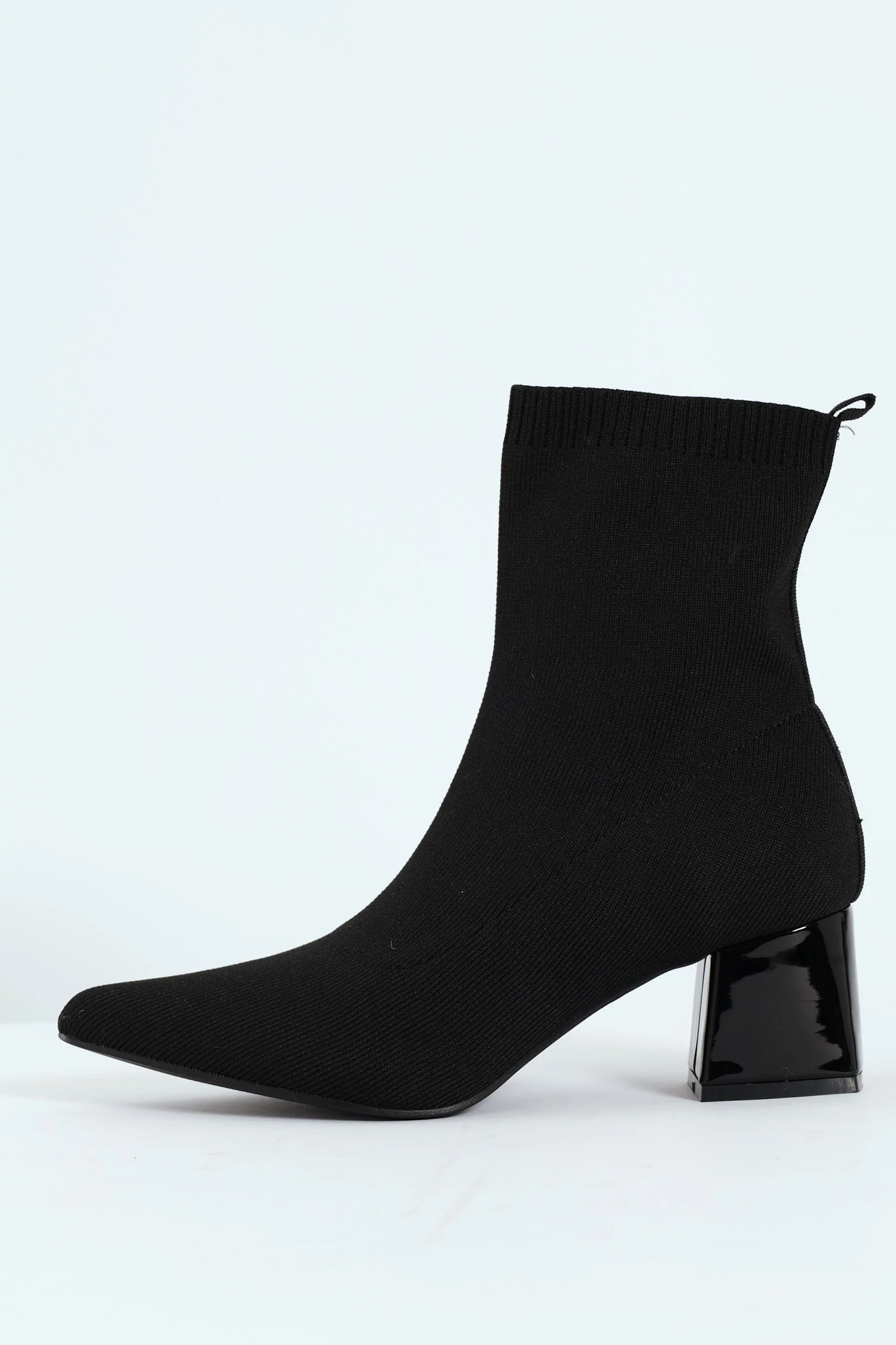 Pointed Block Heel Sock Ankle Boot - Black - Image 3