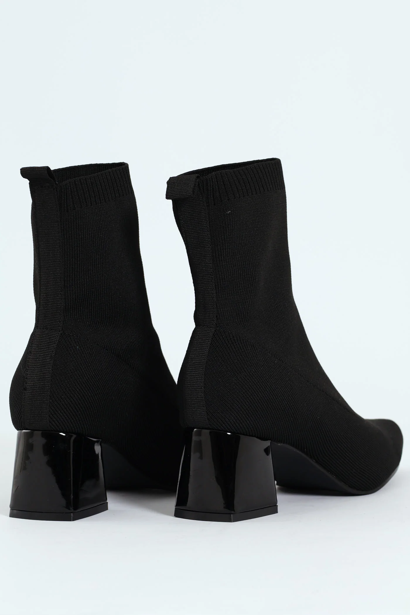 Pointed Block Heel Sock Ankle Boot - Black - Image 4
